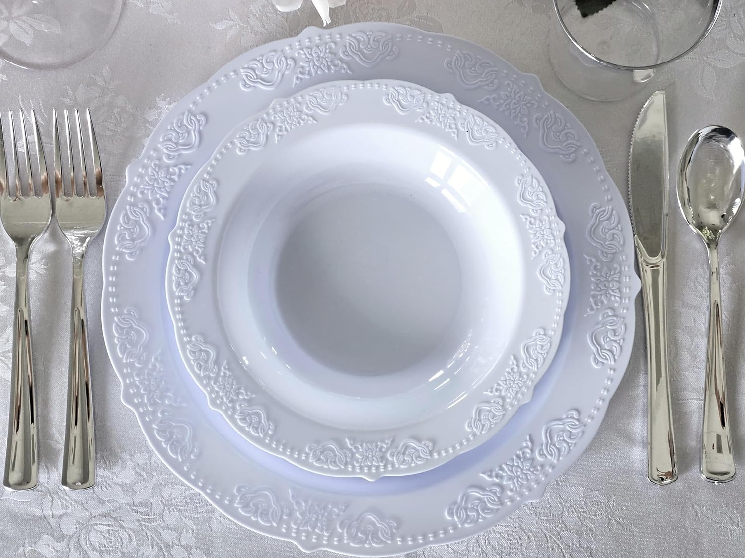 " OCCASIONS " 240 Plates Pack,(120 Guests) Vintage Wedding Party Disposable Plastic Plates Set-120x10.25'' Dinner +120x7.5'' Salad/Dessert Plate (Portofino Plain Blue)