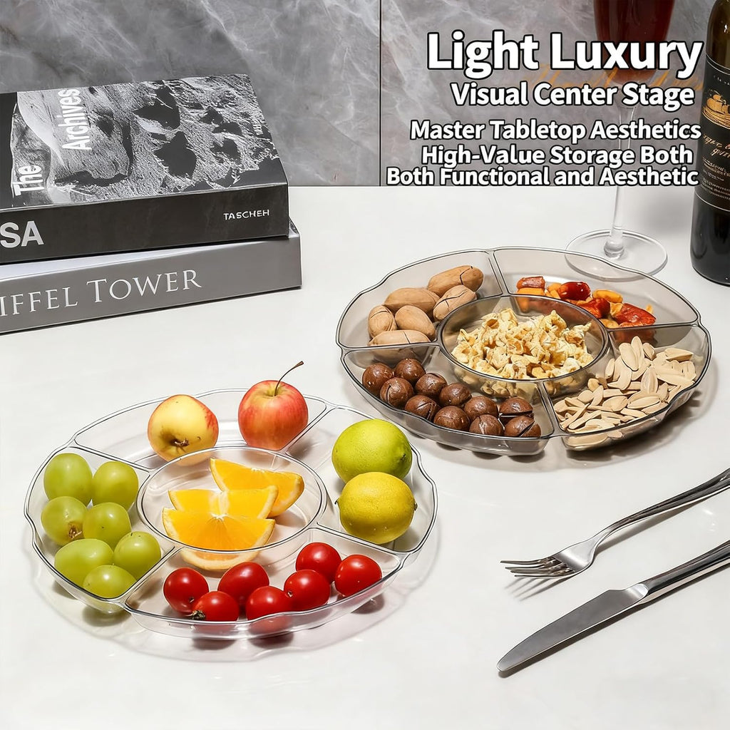 Compartment Plate with Dividers, Thanksgiving Divided Plates, Food Separator Tray for Adults, Plastic Sectioned Serving Platter for Party Snacks, Charcuterie Cheese Board for Dip Chip Fruit (2, C)