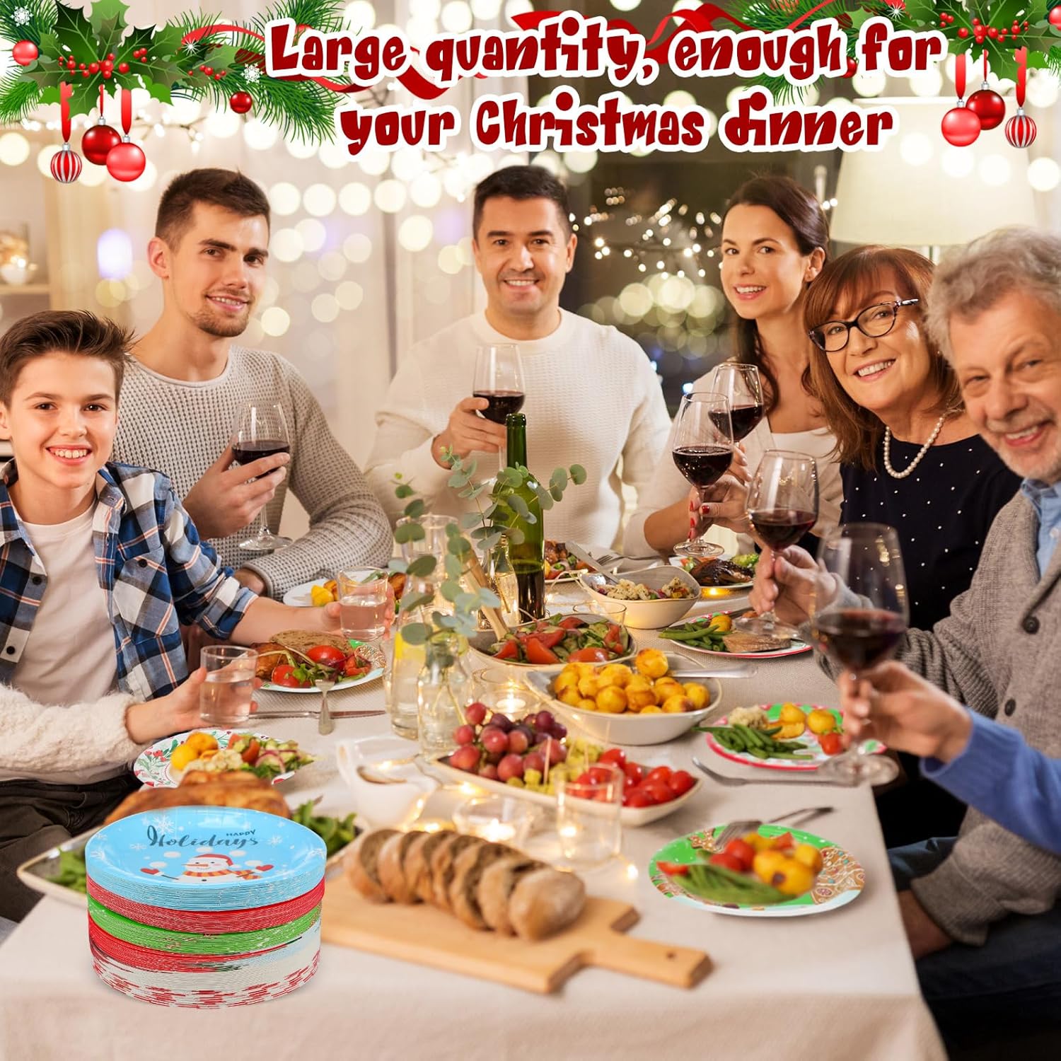 Sliner 120 Pcs Christmas Plates Paper Dessert Disposable Plates Santa Snowman Christmas Wreath Reindeer Gingerbread Man Design, for Christmas Party Supplies Christmas Decorations, 6 Styles(7 Inch)