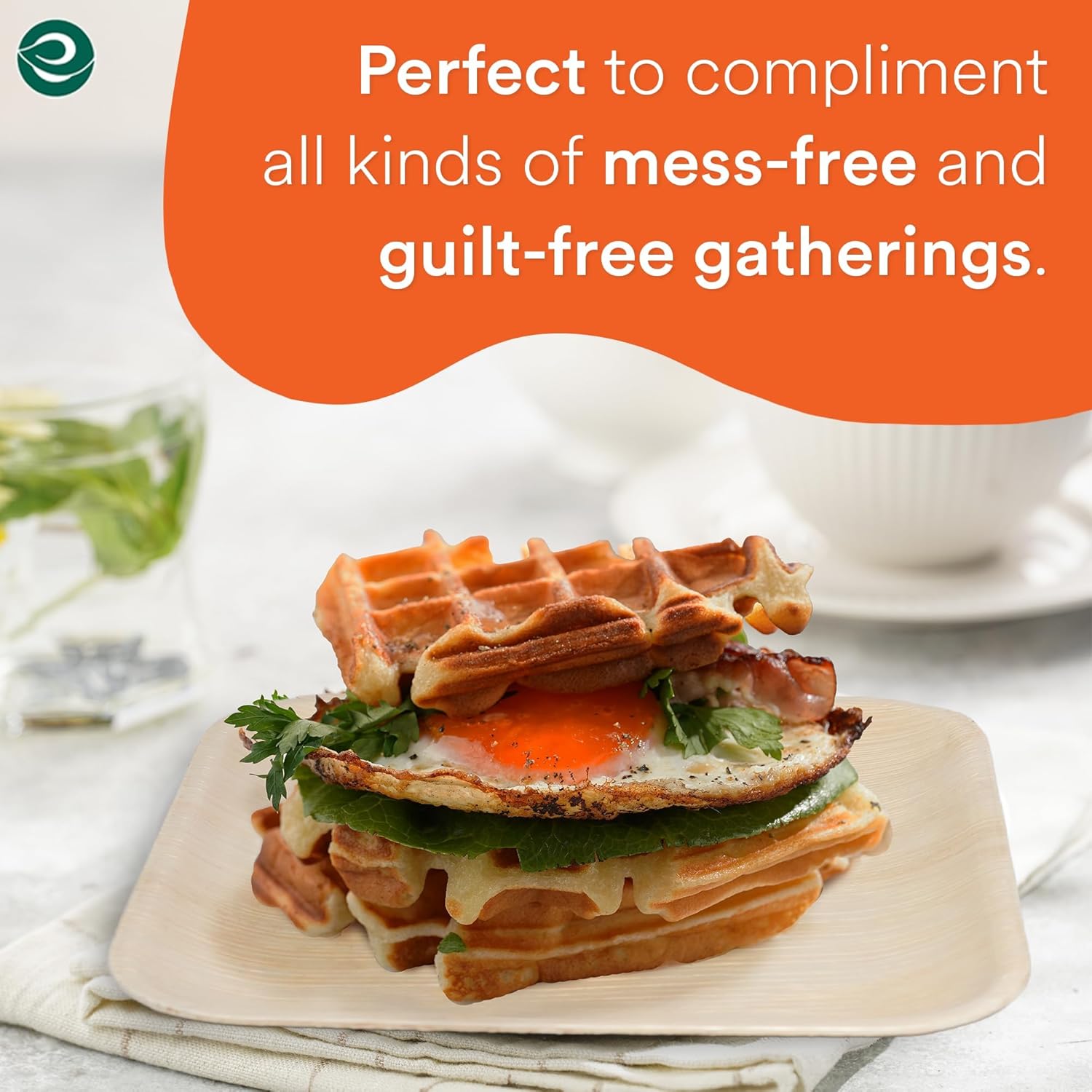 ECO SOUL Palm Leaf Plates 6" Square (50 Count) - Disposable, Eco-Friendly, Biodegradable Bamboo Appetizer Plates - Perfect Dinnerware for Christmas Parties, Weddings, Events & Holidays