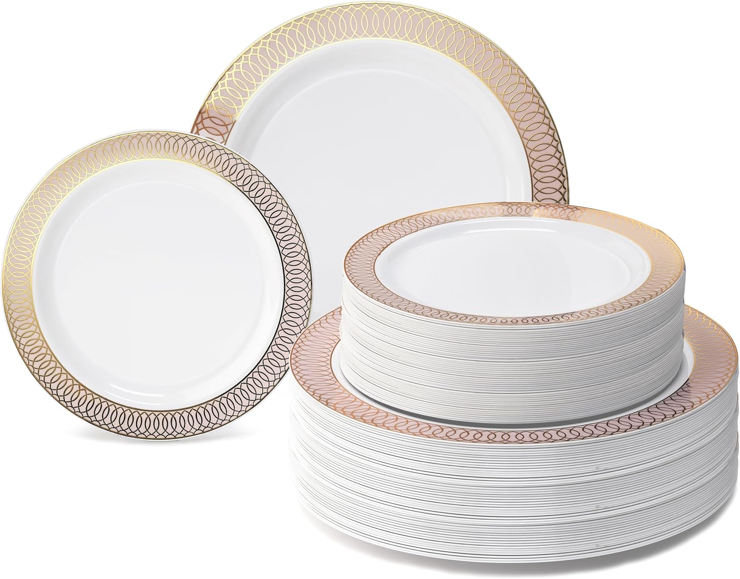 " OCCASIONS " 120 Plates Pack,(60 Guests) Premium Premium Wedding Party Disposable Plastic Plates Set -60 x 10'' Dinner + 60 x 7.5'' Salad/Dessert (Venice Blush and Gold)
