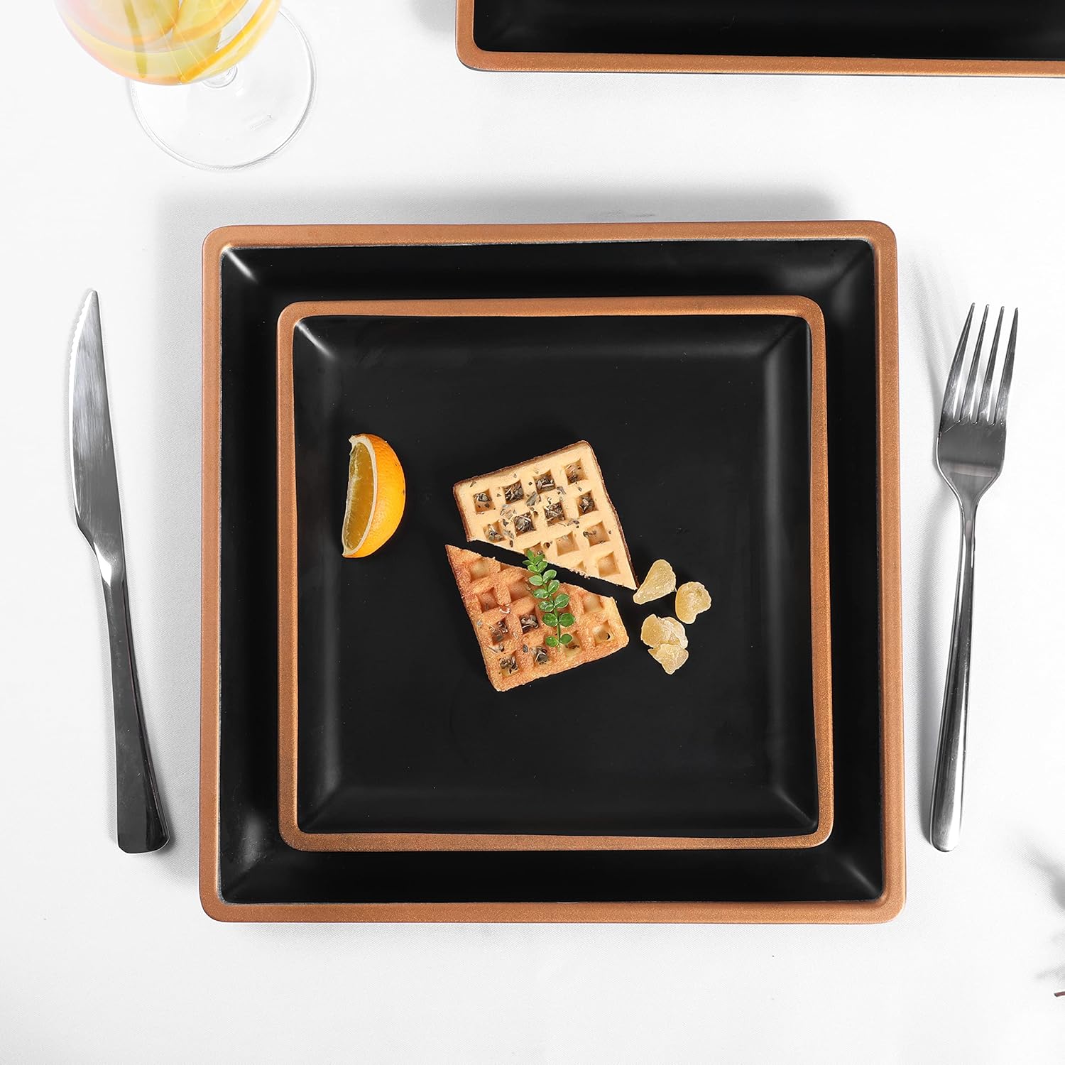 Melamine Dinnerware Sets Service for 4, Square Dinner Plates and Bowls Set,12-Piece Set Non-breakable Lightweight Dinner Tableware for Indoor/Outdoor Use