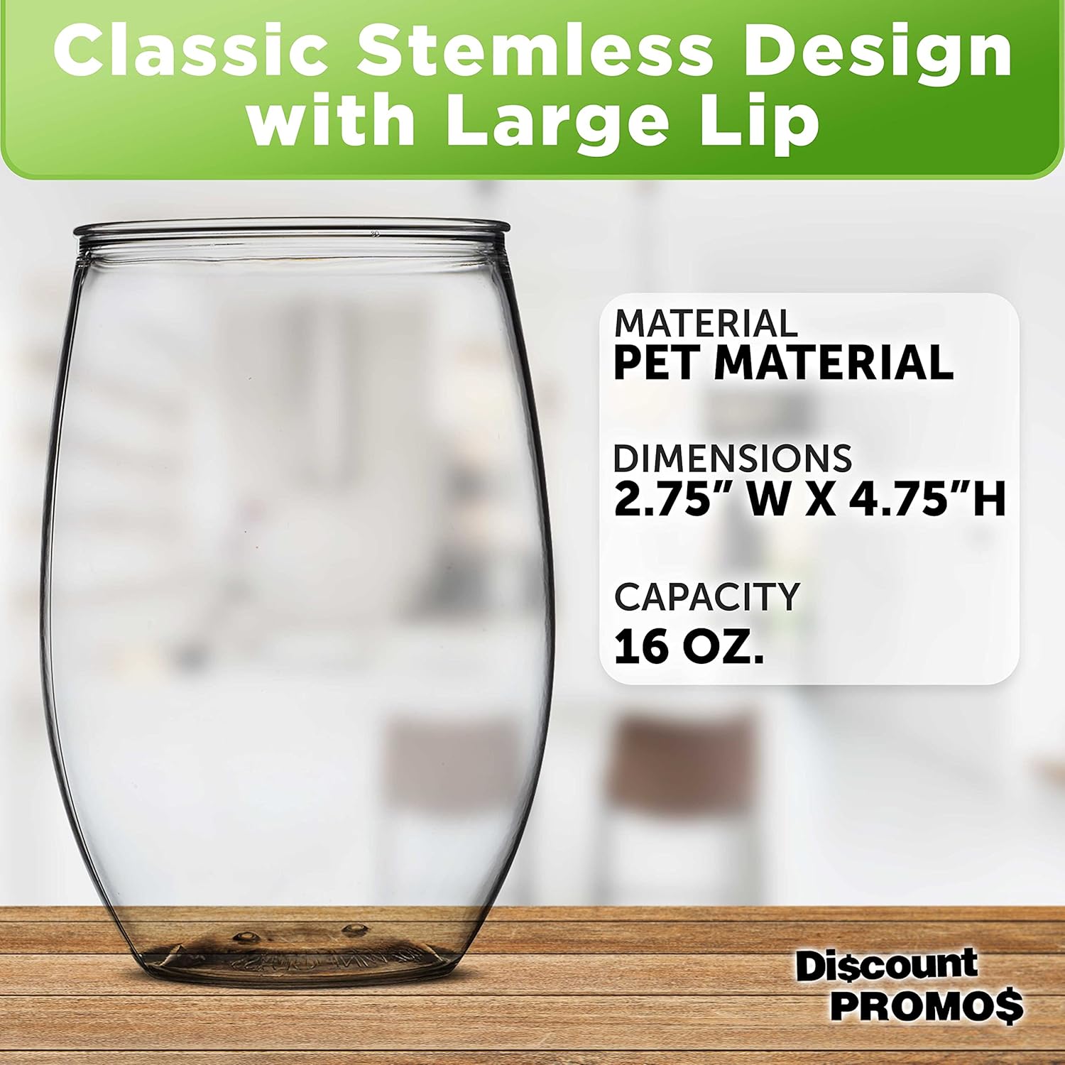 Custom Plastic Stemless Wine Glasses 16 oz. Set of 10, Personalized Bulk Pack - BPA Free, Great for Outdoor Lounges, Poolside, Parties and Other Events - Clear