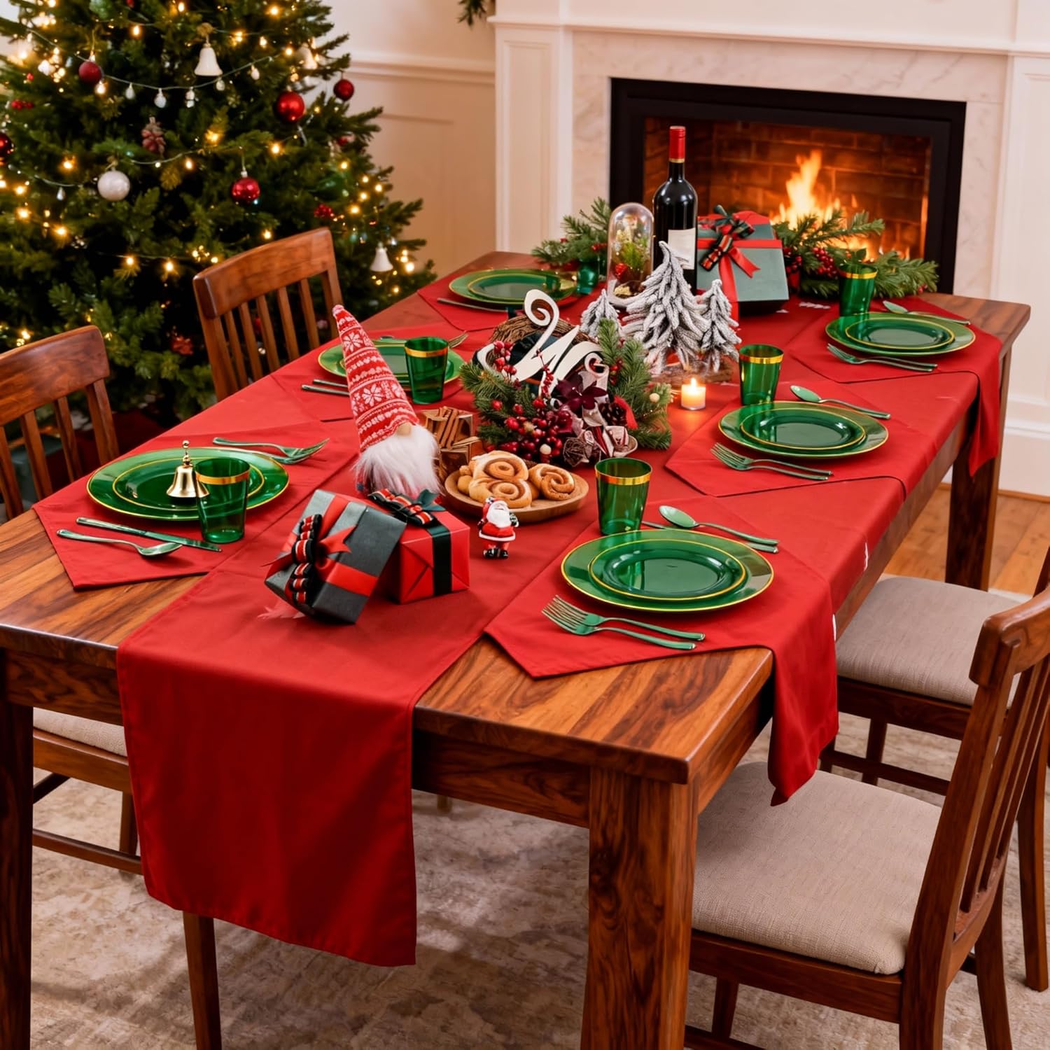 Colosus 36guest disposable Green Plastic Party Plates Dinnerware set. Green and Gold Rim Plastic Dinner/Salad Plates, silverware & cups for Wedding Birthday Party Dinner,Christmas