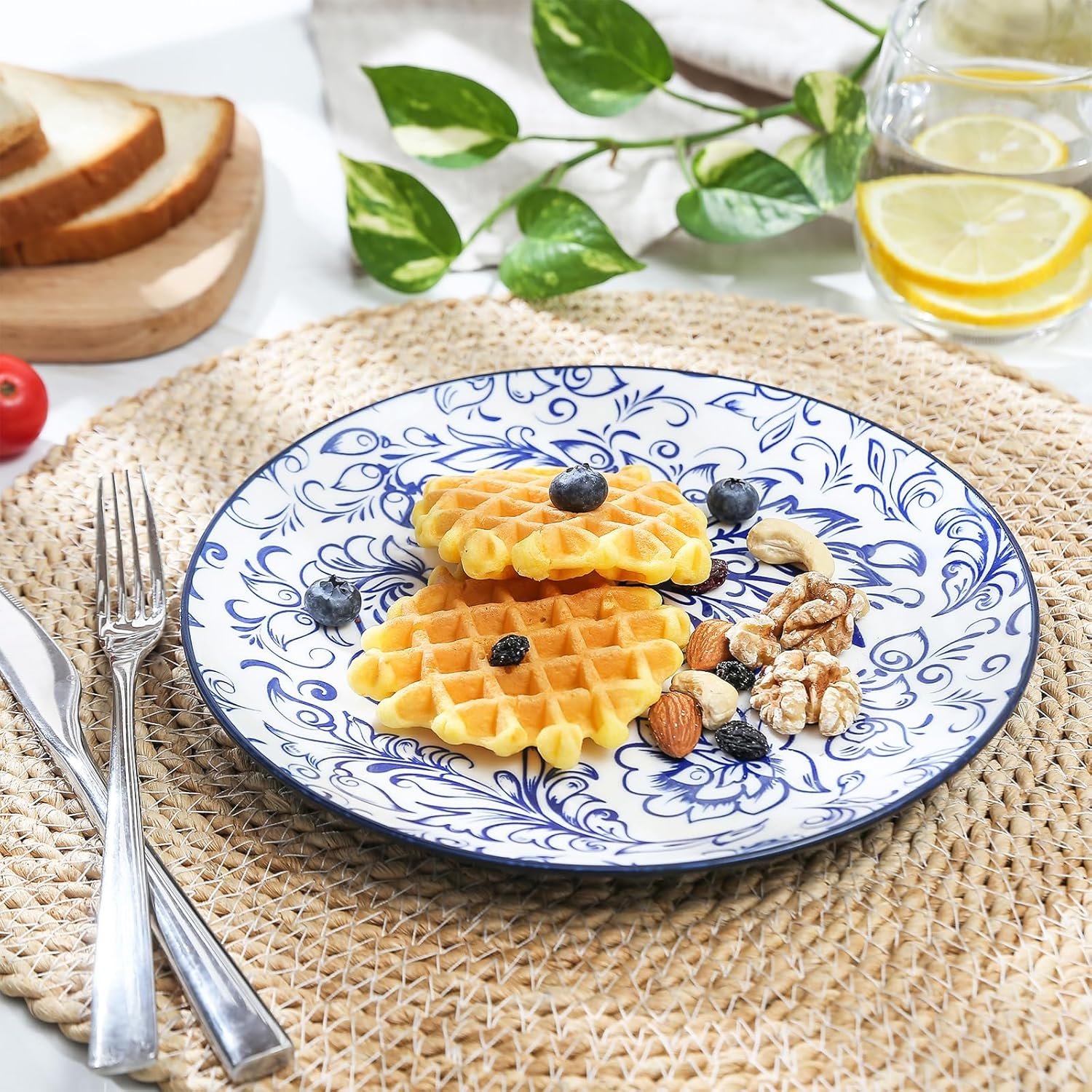 KitchenTour Ceramic Dinner Plates, 8.5 Inch Salad Plates Set of 4, Serving Plates for Dessert, Pasta, Steak, Dishwasher and Microwave Safe