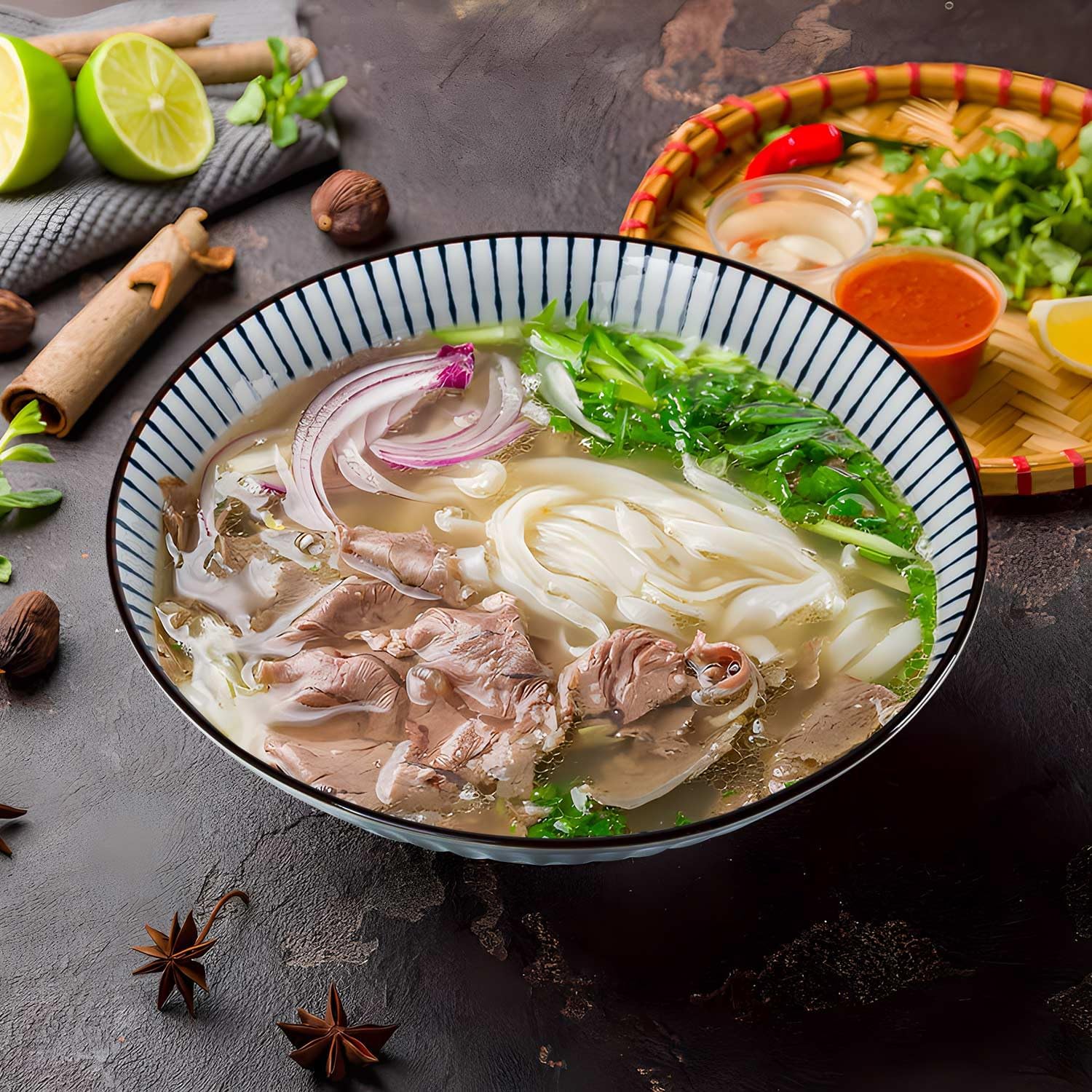 38 oz Japanese Ramen Bowls Set of 4, Large Pho Bowls, 8 Inch Ceramic Blue and White Soup Bowls, Striped Pattern