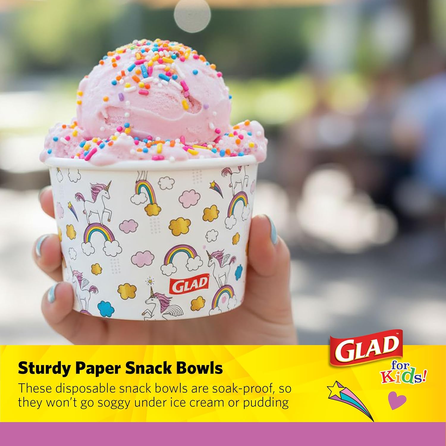 Glad for Kids Unicorn Paper MINI Snack Bowls, Lids Not Included - Heavy Duty Disposable Snack Cups with Unicorns for Kids 6 Ounces, 20 Count