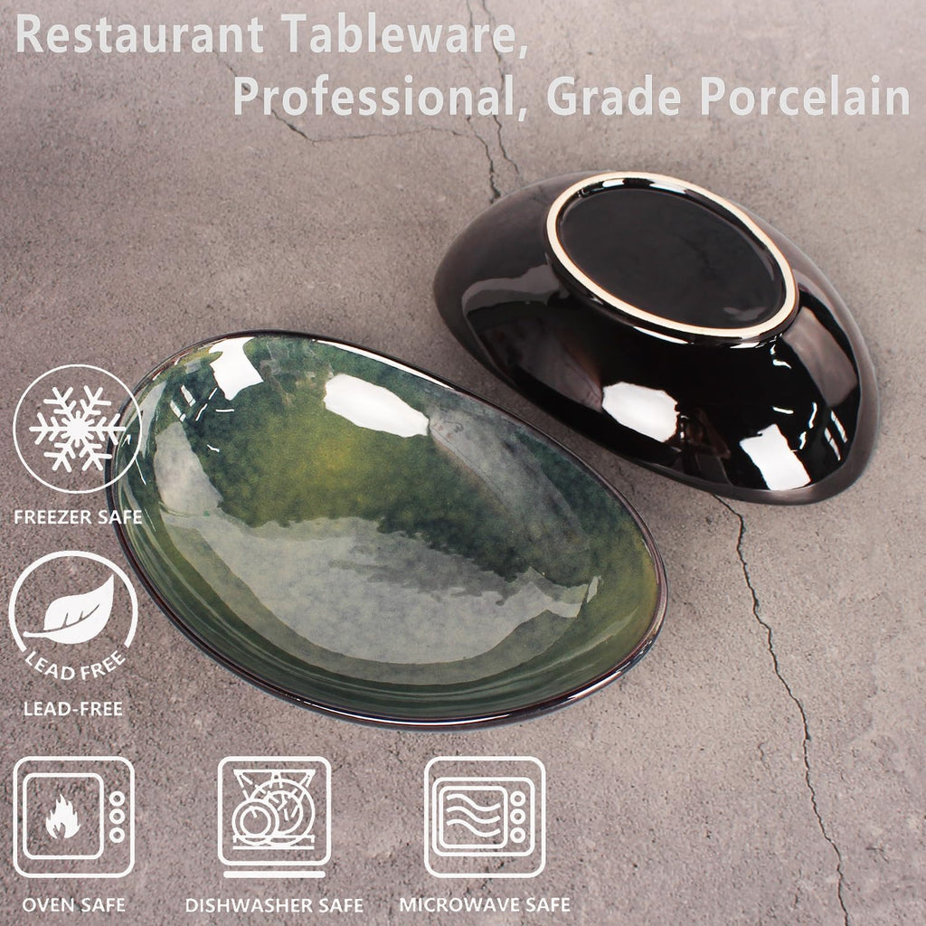 Ceramic Serving Platters Set of 4, 9.6 Inch Curved Oval Deep Salad Plates for Entertaining, Modern Kitchen Dishes, Trays for Dinner, Fruit, Salad, Pasta, burgers - Dishwasher Microwave Safe