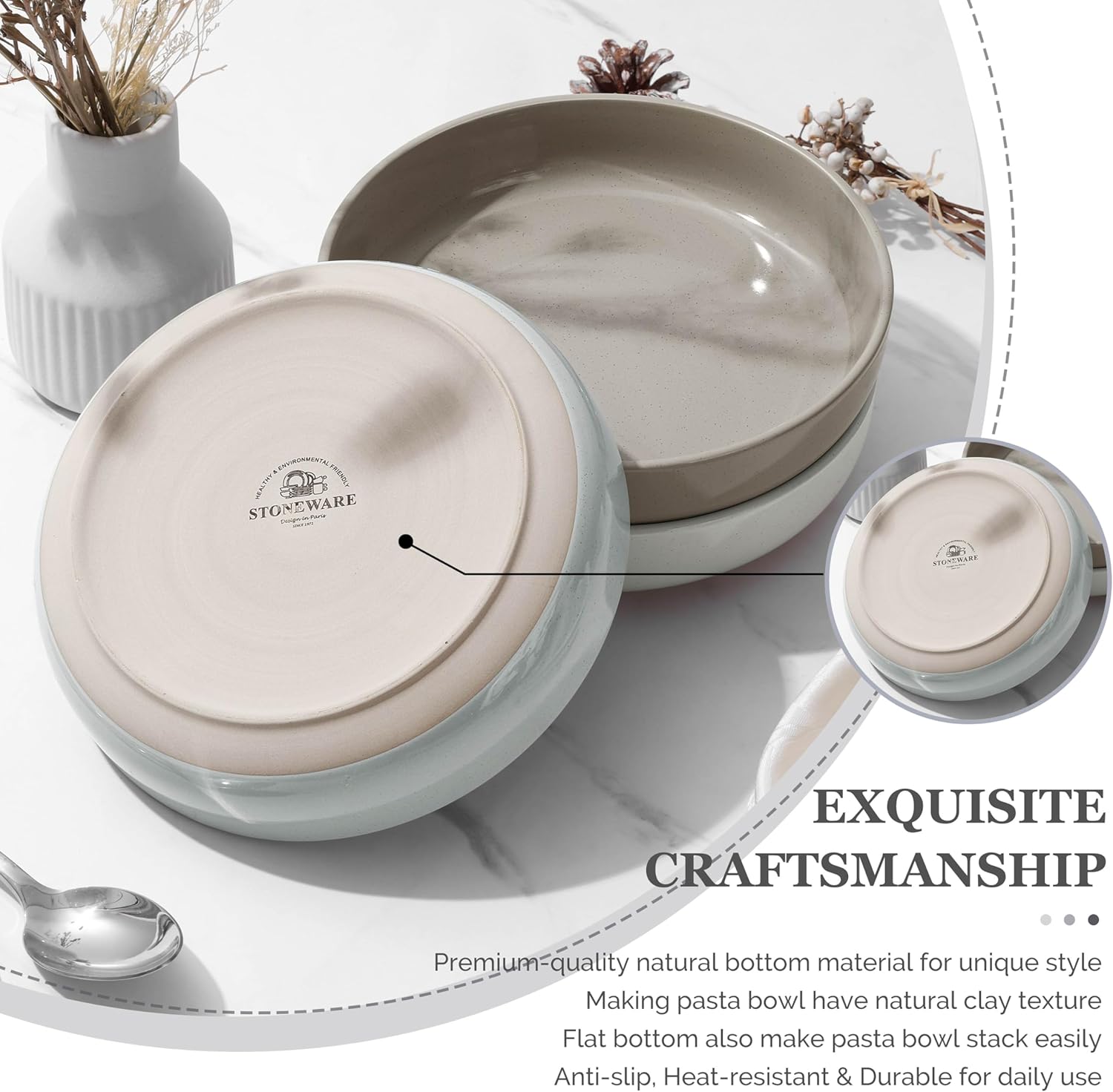 HaWare Pasta Bowls Set of 6, 33oz Large Salad Bowls for Home Kitchen, Ceramic Serving Plates for Soup, Cereal, Scratch-resistant Wide and Shallow Dinner Bowl, Microwave & Dishwasher Safe, Multicolor