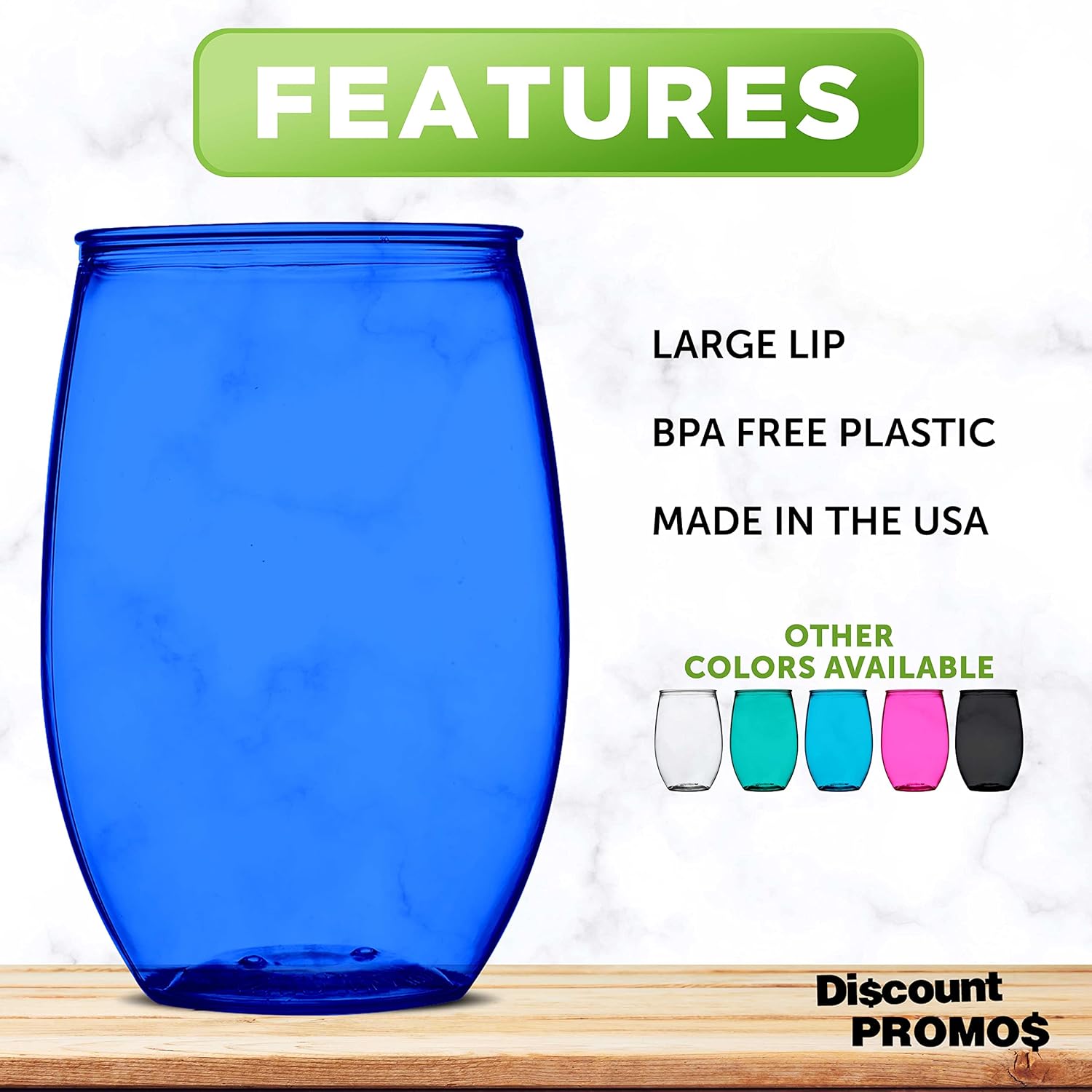 Plastic Stemless Wine Glasses 16 oz. Set of 10, Bulk Pack - BPA Free, Great for Outdoor Lounges, Poolside, Parties and Other Events - Blue