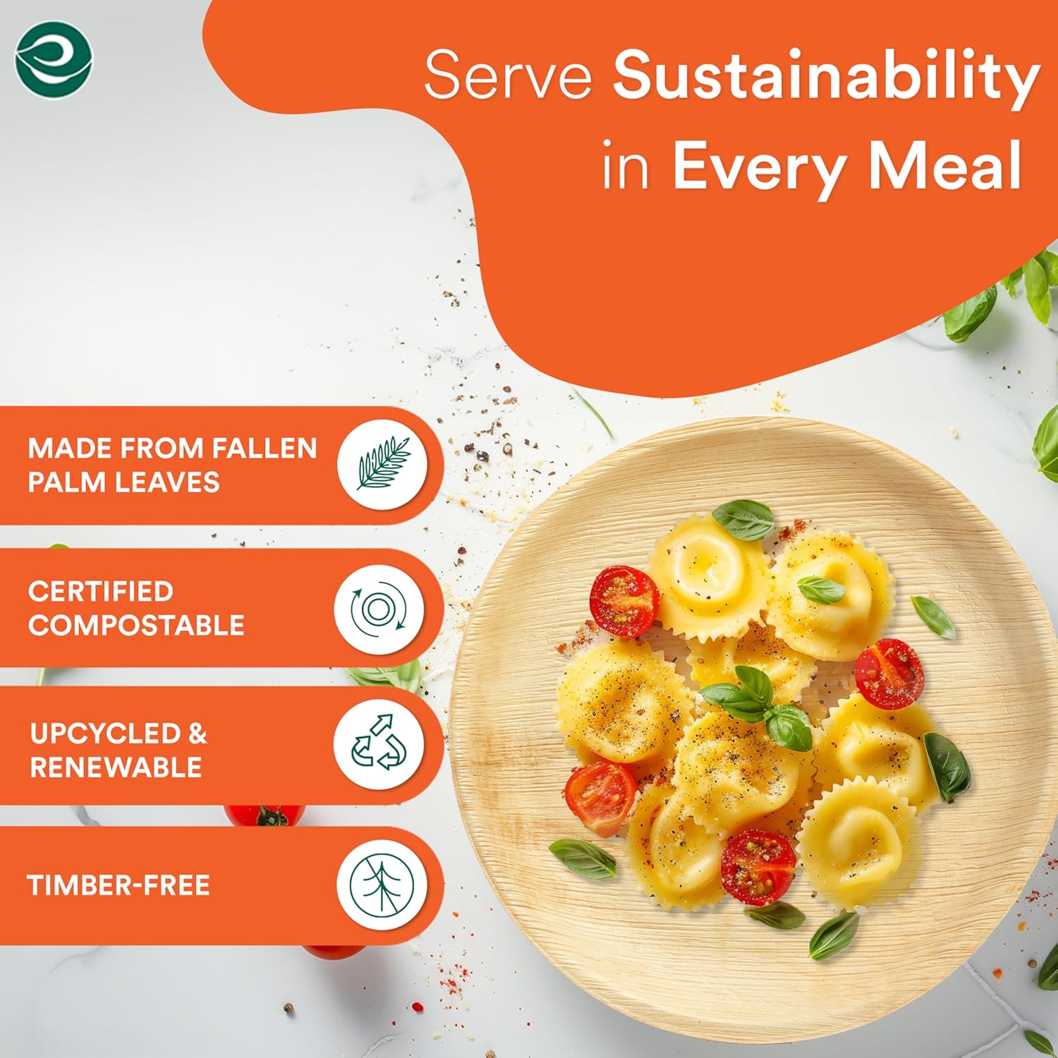 ECO SOUL Palm Leaf Plates 6" Round (100 Count) - Disposable, Eco-Friendly, Biodegradable Bamboo Appetizer Plates - Perfect Dinnerware for Christmas Parties, Weddings, Events & Holidays