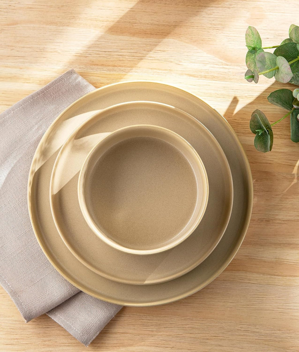 TheTerra Ceramic Dinnerware Sets for 4, 12 Pieces Handmade Reactive Glaze Plates and Bowls Set, Scratch Resistant Dish Set, Oven & Microwave & Dishwasher Safe, Ivory Cream