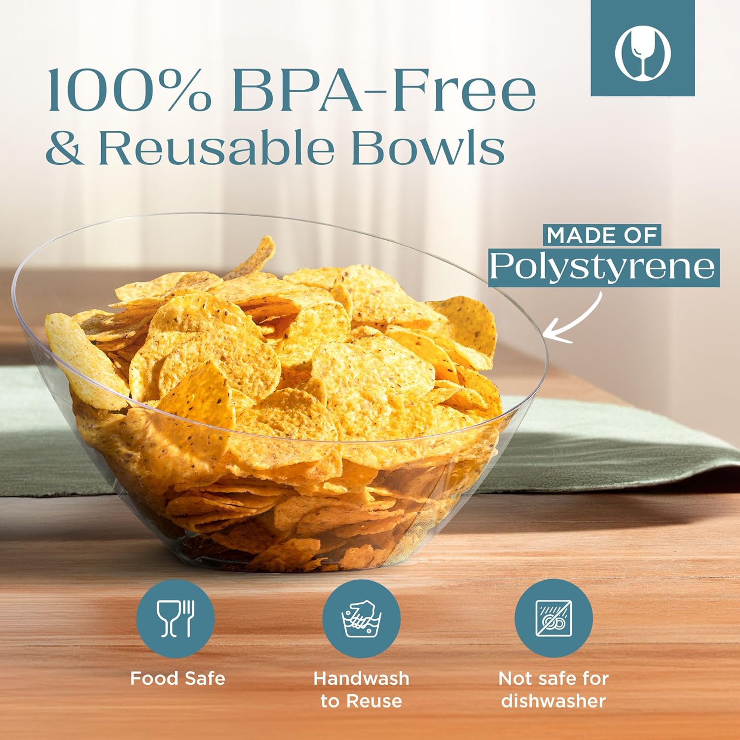 Posh Setting - Clear Plastic Serving Bowls for Party Angled Bowls Disposable Chip Bowls Candy Bowls for Party Table Salad and Fruit Bowls for Party Wedding Serving Bowls-Clear, 54 OZ, 5 Pack