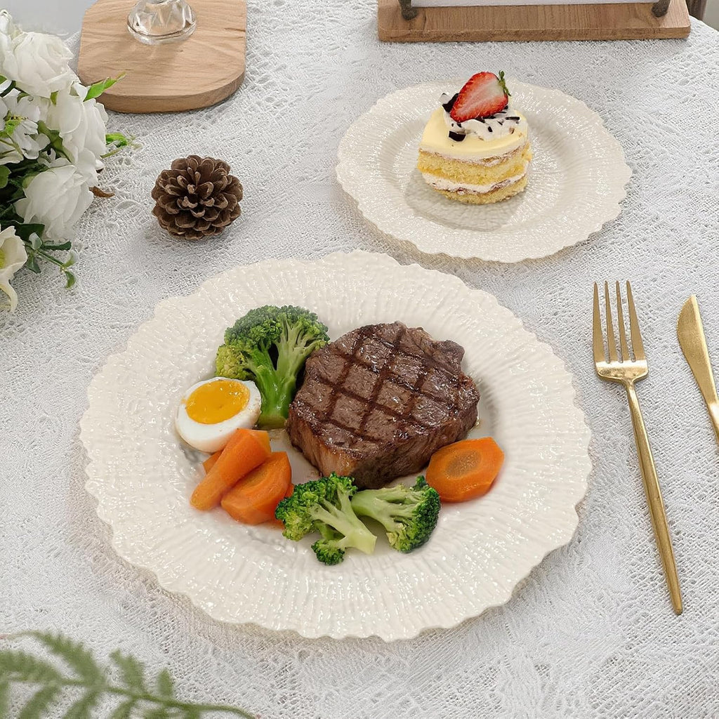 SUT 60 Pcs Ivory Plastic Plates, Disposable Plates for 30 Guests include 10 inch Dinner Plate and 7 inch Dessert Plate, Ivory Plate Disposable Heavy Duty for Party/Birthday/Wedding