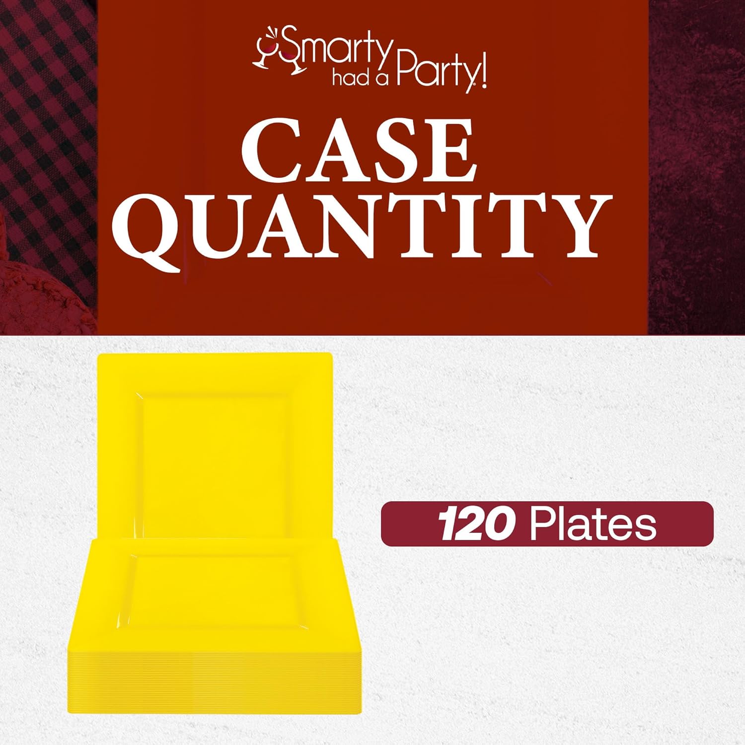 Smarty Had A Party 120 Disposable Plastic Dessert Plates, 6.5" Heavy Duty Square Yellow Salad Plates for Appetizers, Cakes, and Parties, Bulk Supplies for All Occasions
