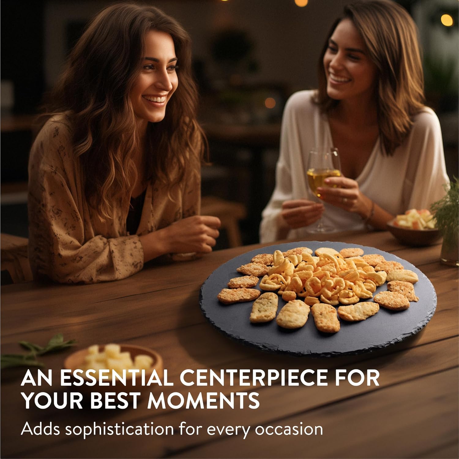 Navaris Slate Lazy Susan Serving Platter - 13" (33cm) Rotating Turntable Tray Board for Cheese Dessert Dishes Cake Snack Platters Tapas - Rotating Server