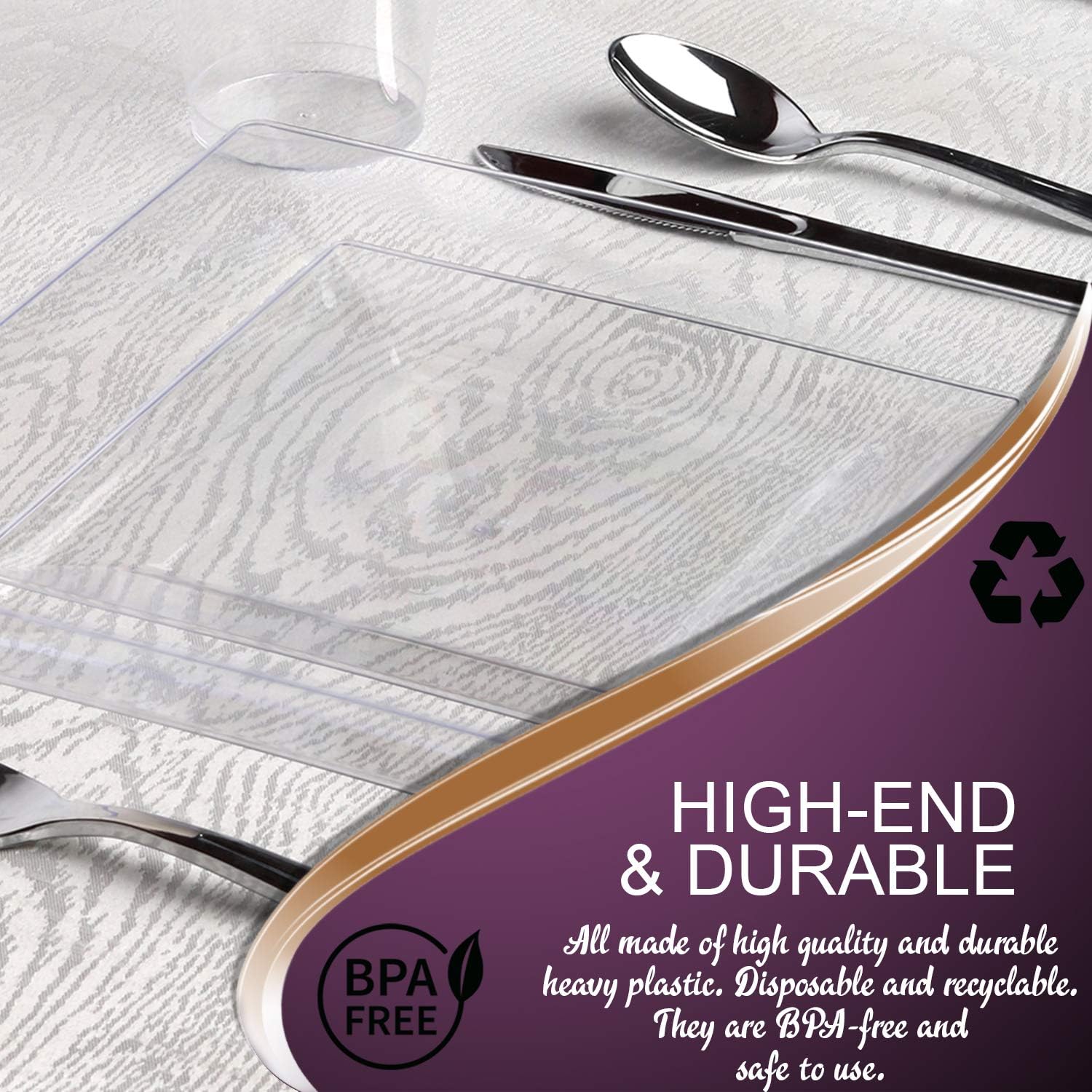 Elegant Disposable Plastic Dessert Plates 120 Pcs-Heavy Duty Fancy Square Clear Salad Plates - 6.5" Appetizer Cake Plates