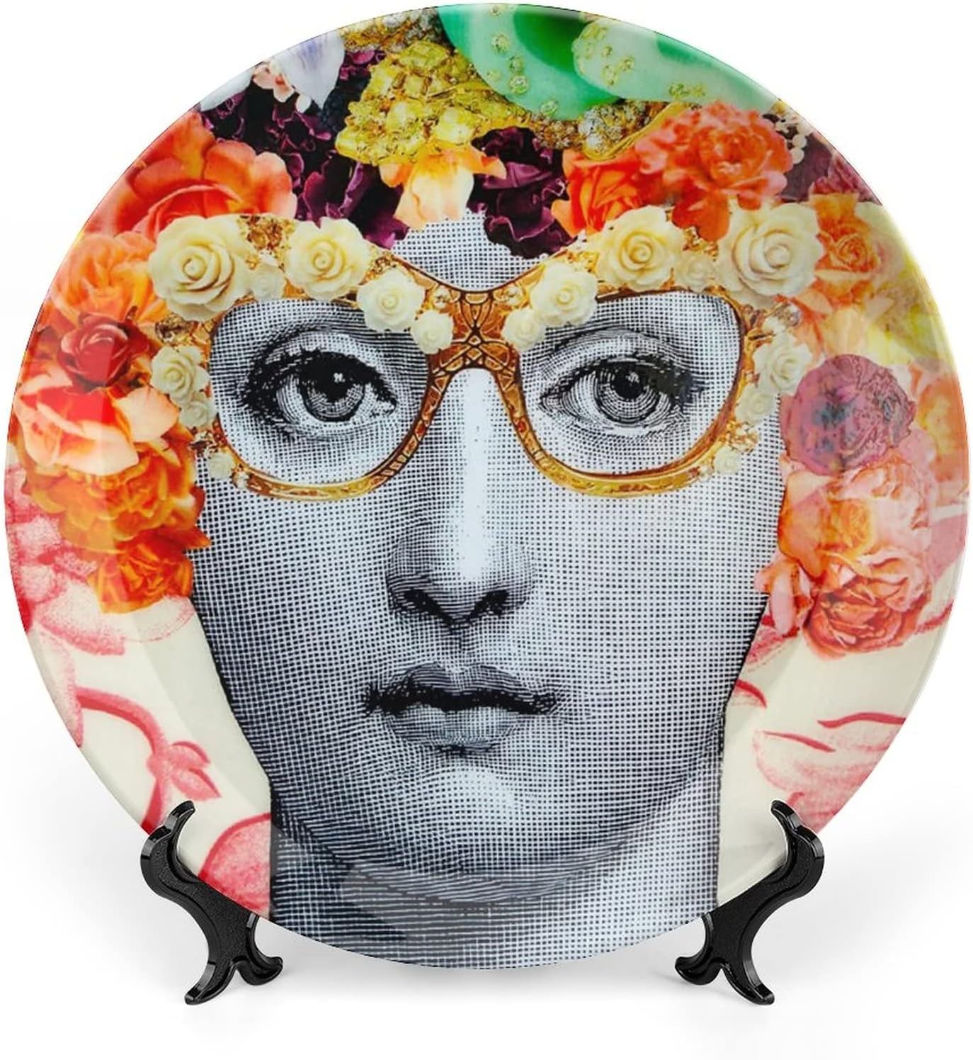 Lina Cavalieri Plate, Wall Decorative Plate, Mysterious Face Plate Wall Hanging Decoration,Including Bracket and Special Spring Hook,J (15),8inch
