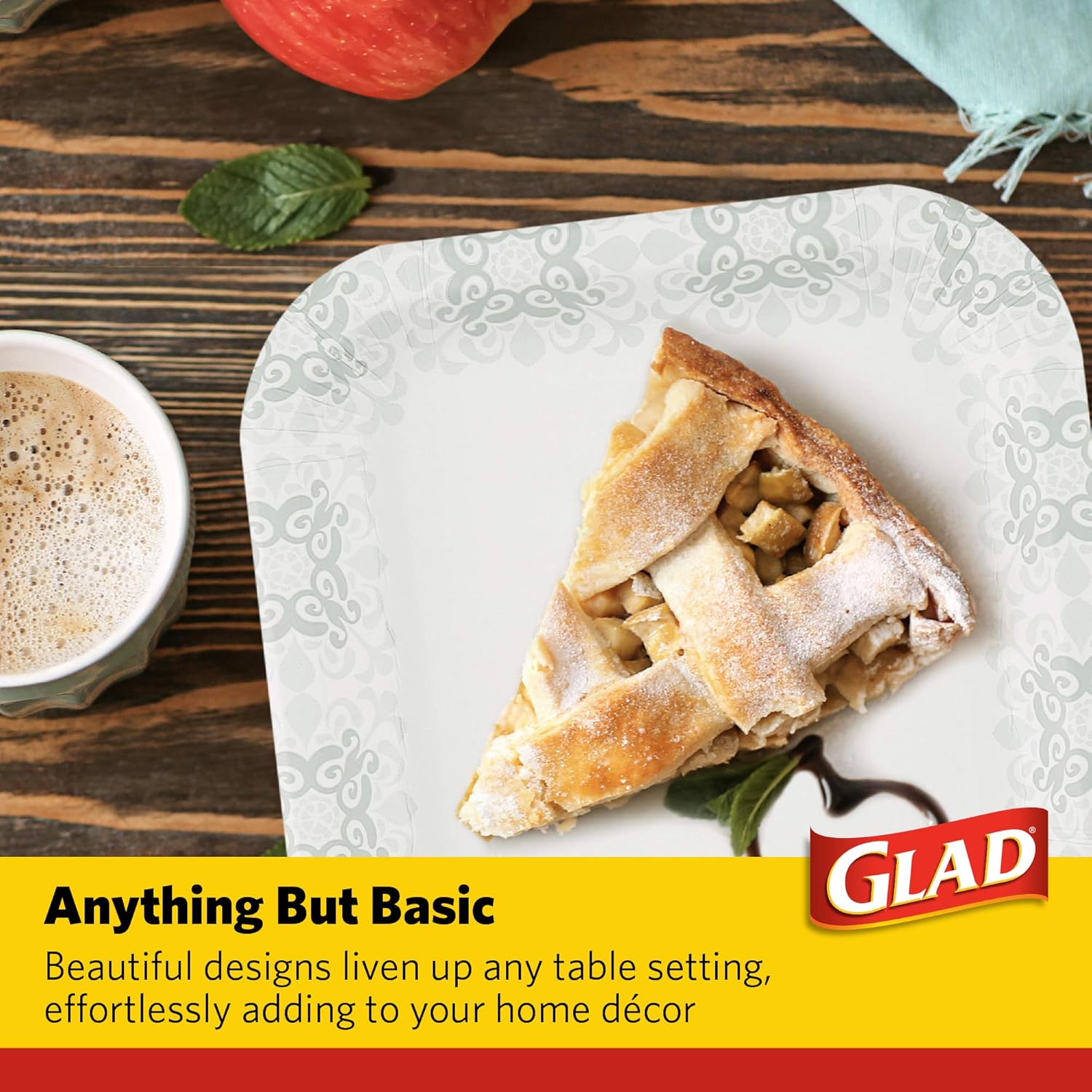 Glad Square Disposable Paper Plates, Grey Victorian Pattern - Strong, Sturdy, Soak Proof, and Microwavable Decorative Plates for Dinner and Everyday Use, 7 Inch, 50 Count