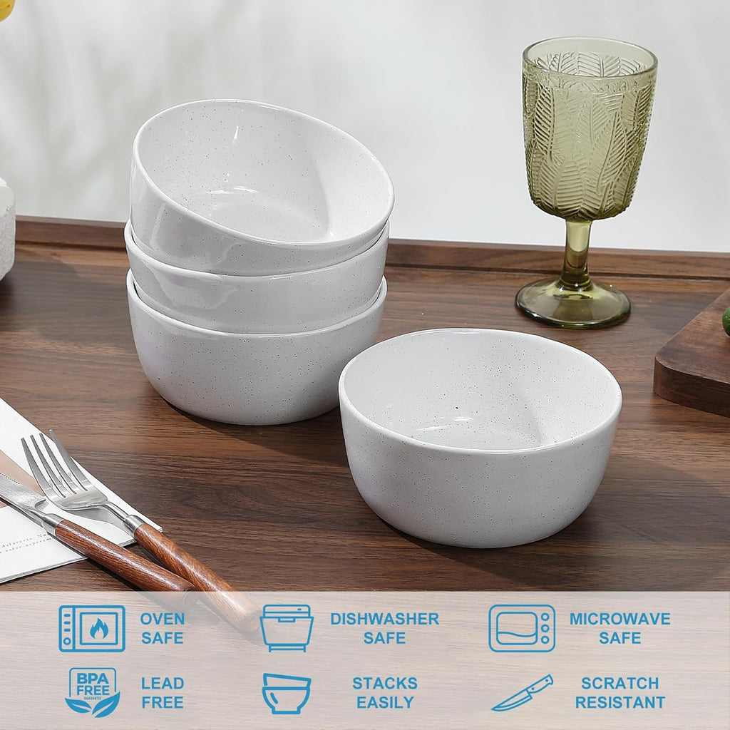 6inch Ceramic Bowl Sets,Stoneware Kitchen Bowl,Porcelain Bowls Set of 4 for Soup, Cereal, Oatmeal, Fruit, Rice - Dishwasher & Microwave Safe,White