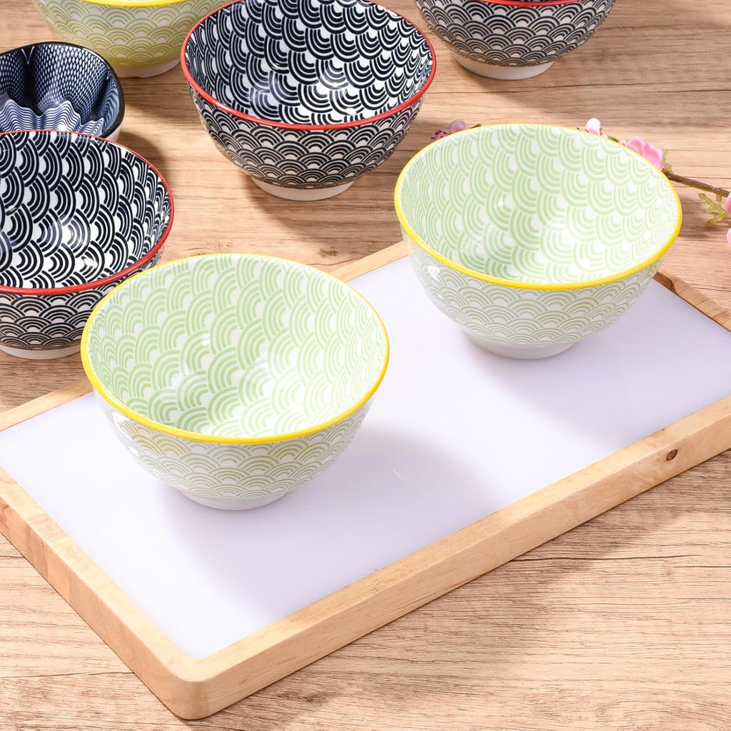 4.5" Ceramic Rice Bowl, Set of 4, Japanese Threaded Bowl, Dessert, Snack, Cereal, Rice, Kitchenware (GBL)