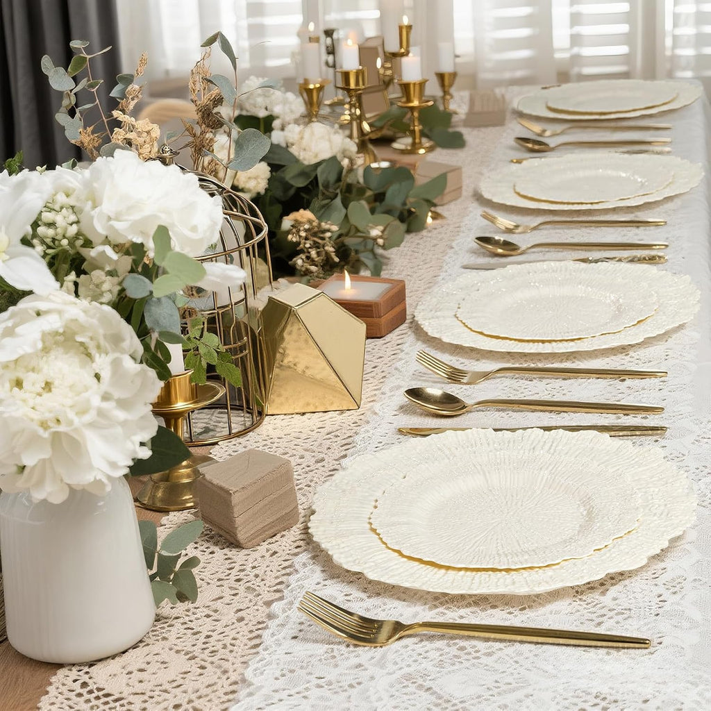 SUT 60 Pcs Ivory Plastic Plates, Disposable Plates for 30 Guests include 10 inch Dinner Plate and 7 inch Dessert Plate, Ivory Plate Disposable Heavy Duty for Party/Birthday/Wedding