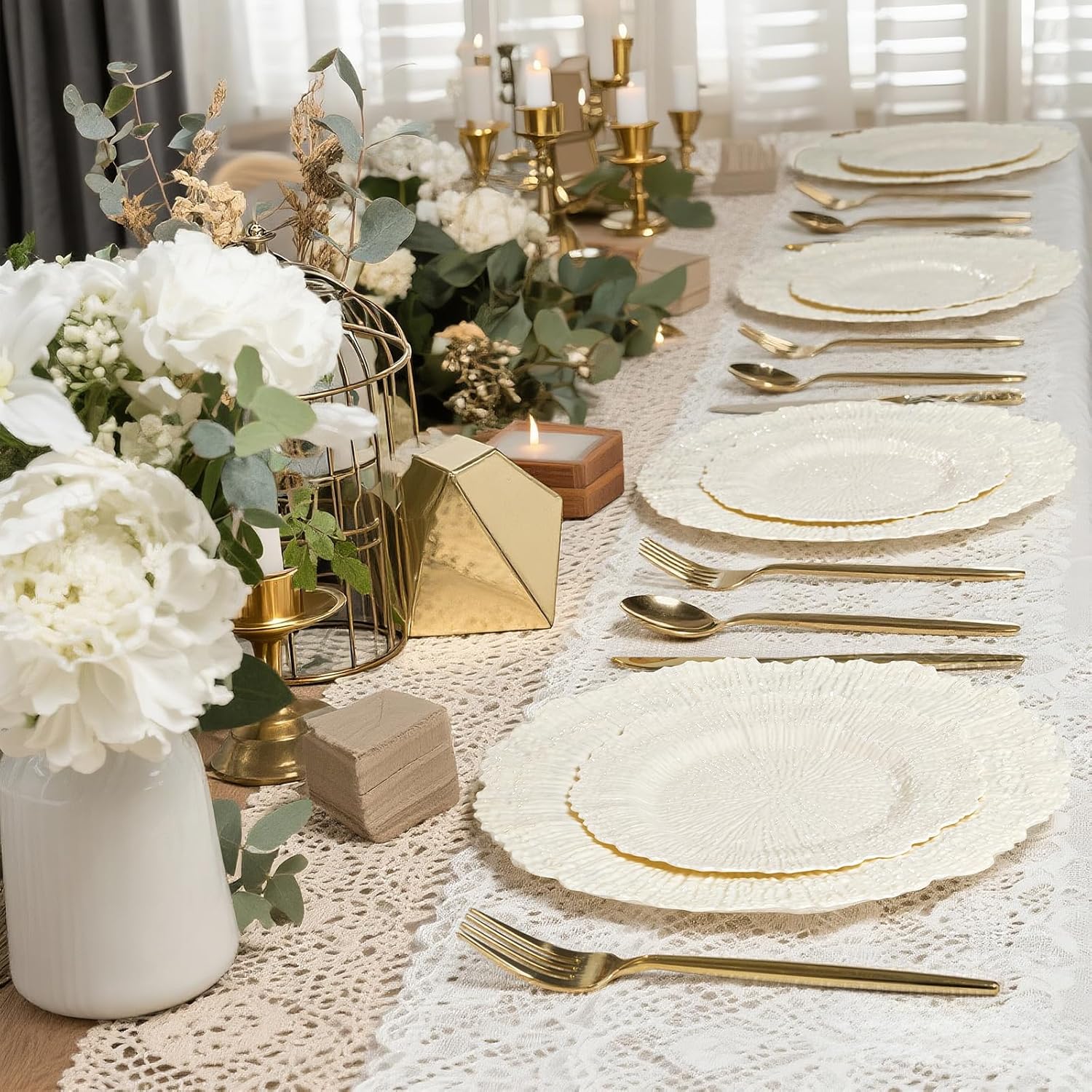 SUT 60 Pcs Ivory Plastic Plates, Disposable Plates for 30 Guests include 10 inch Dinner Plate and 7 inch Dessert Plate, Ivory Plate Disposable Heavy Duty for Party/Birthday/Wedding