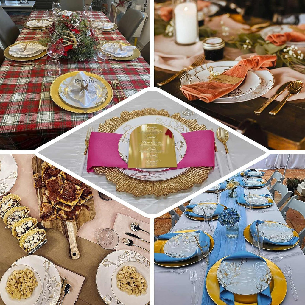 Dinner Plates Set for 20 Guests, Dusty Blue Plastic Party Plates With Metallic Gold Floral Design, 20x 8 inch inch Salad Plates + 20x 10 inch inch Dinner Plates