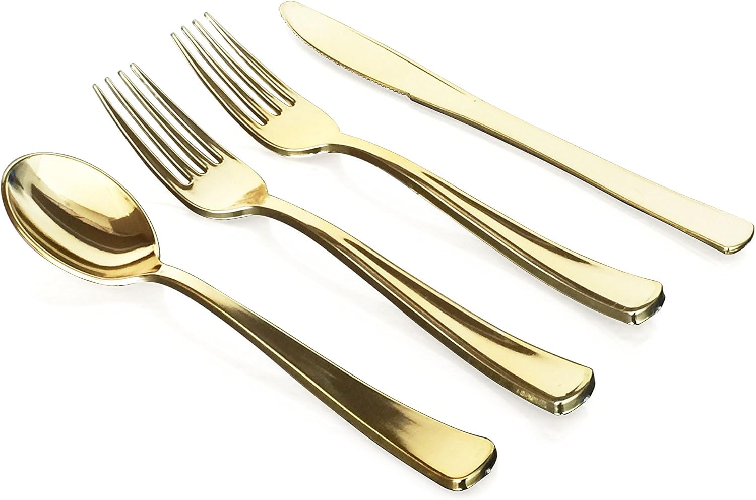 " OCCASIONS " 150pcs set (25 Guests)- Disposable Heavyweight DinnerwareWedding Plastic Plates & cutlery - 10.5'', 7.5'' + Silverware w/double fork (Ivory & Gold Rim)