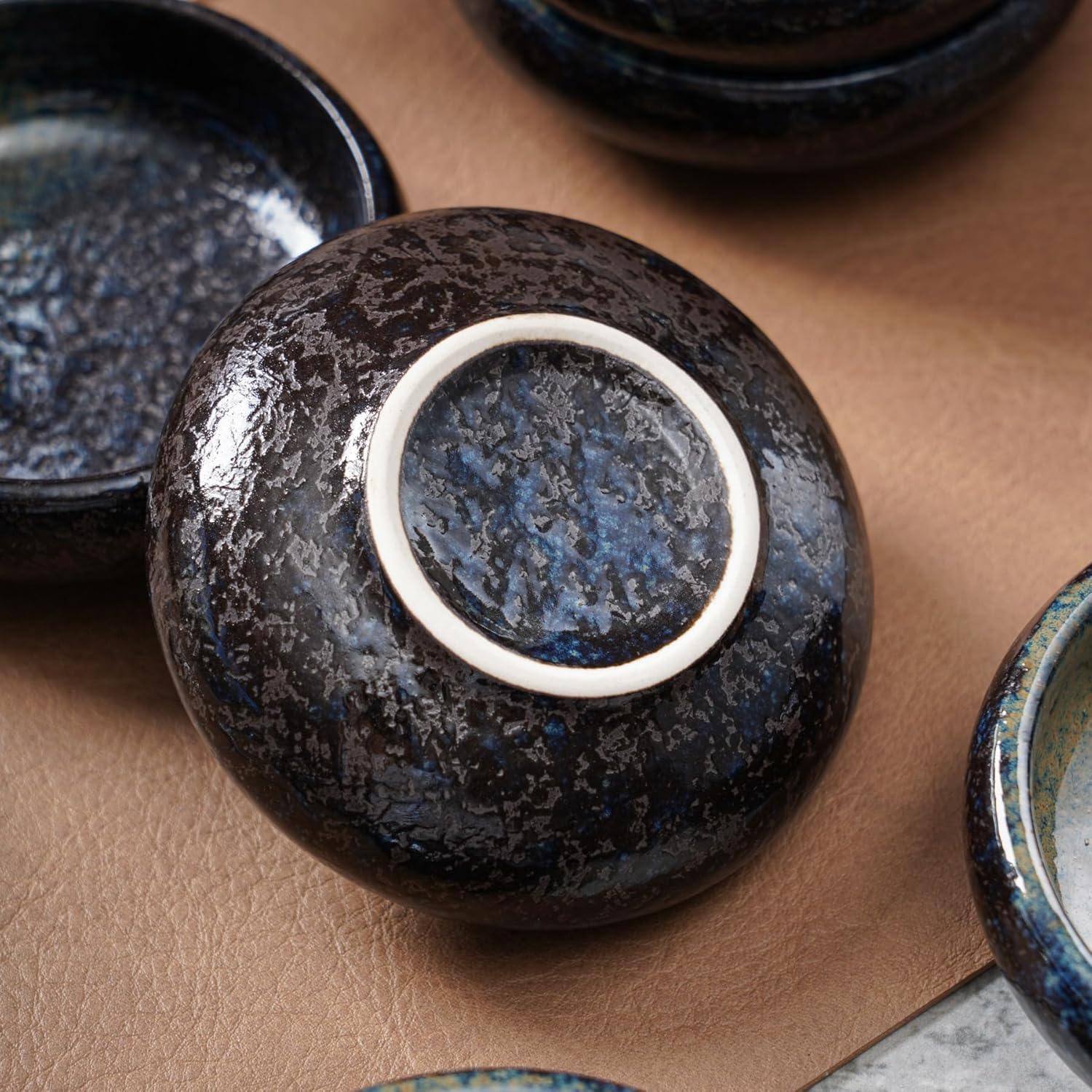 Uaral Soy Sauce Dishes Sushi Dipping Bowl Pinch Bowl Stoneware Small Serving Dish Set 3.75 Inch(4.5 oz,Nebula Blue)