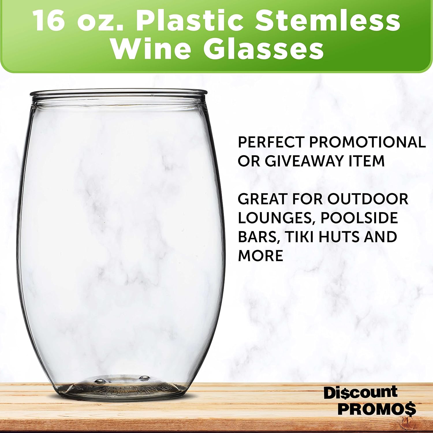 Plastic Stemless Wine Glasses 16 oz. Set of 10, Bulk Pack - BPA Free, Great for Outdoor Lounges, Poolside, Parties and Other Events - Clear