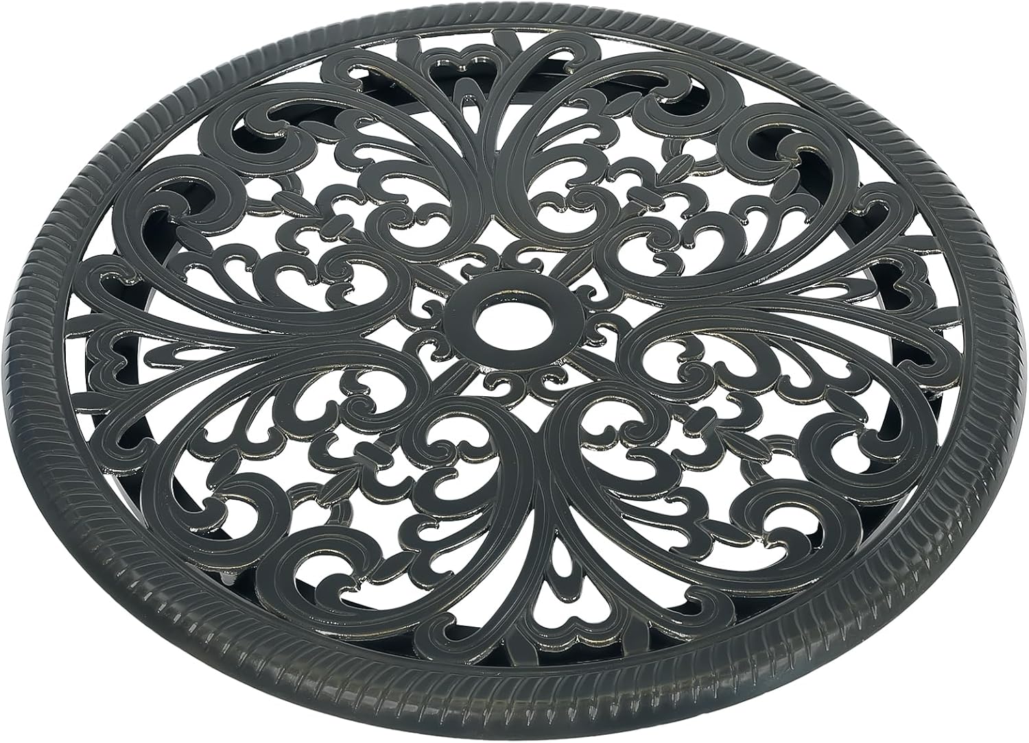 VIVIJASON 24" Cast Aluminum Lazy Susan Turntable, 360° Rotating Display Tray with Silent Bearings, Round Table Top Swivel Serving Plate with Umbrella Hole for Outdoor Dining Table, Floral Style