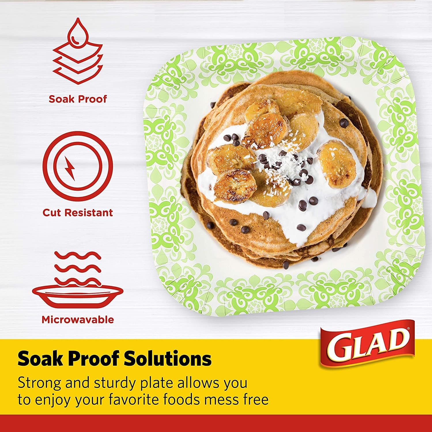 Glad Square Disposable Paper Plates for All Occasions | Soak Proof, Cut Proof, Microwaveable Heavy Duty Disposable Plates | 10" Diameter, 600 Count Bulk Paper Plates