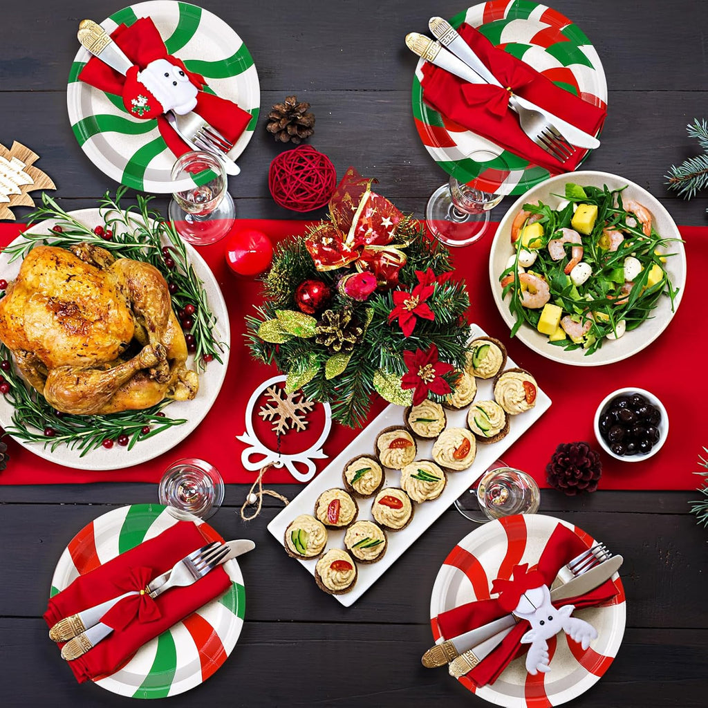 96 Pcs Christmas Paper Plates Disposable Red and Green Candy Christmas Dinner Plates for Xmas Birthday Party Decoration Supplies