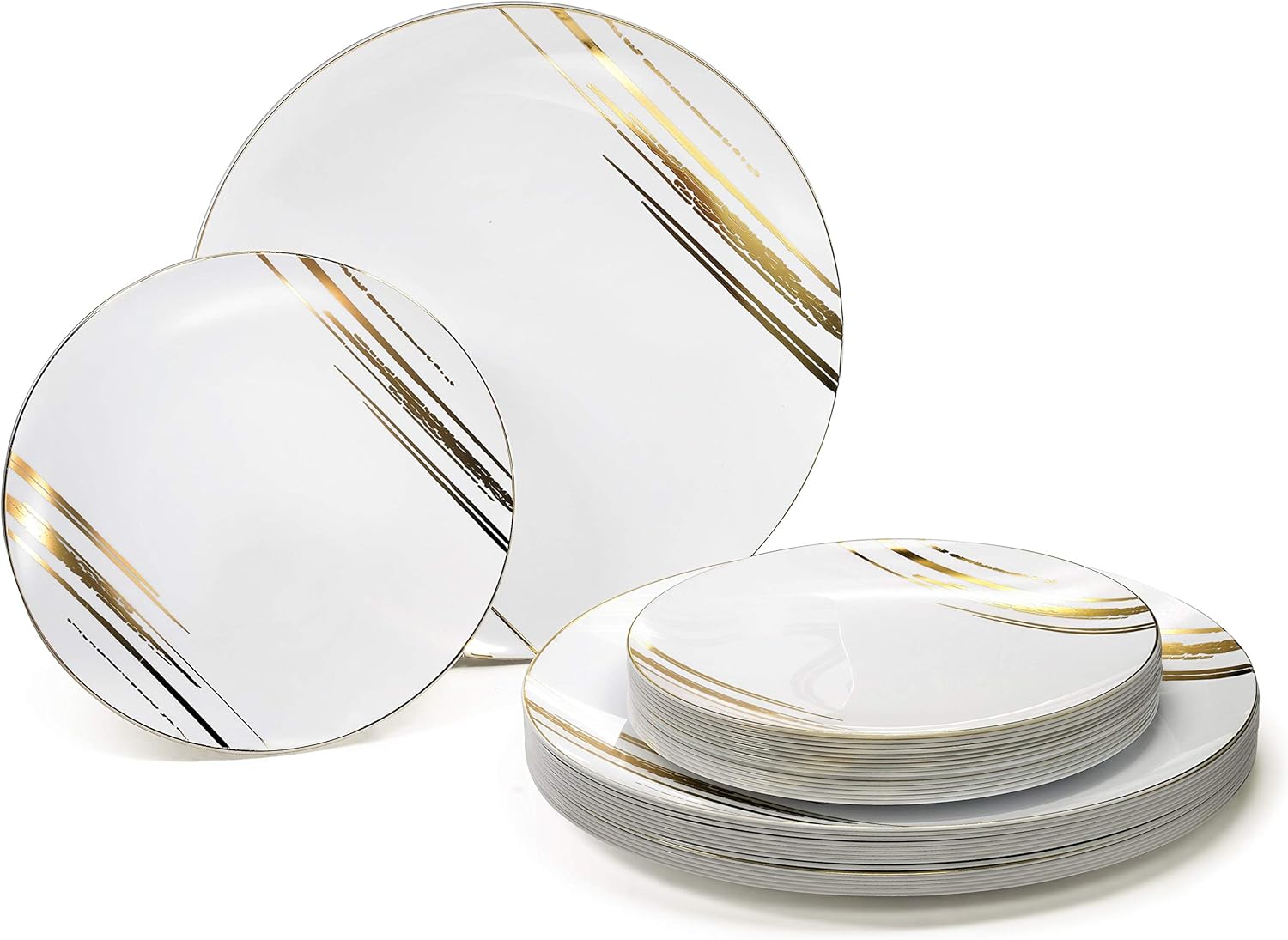 " OCCASIONS " 120 Plates Pack,(60 Guests) Premium Wedding Party Disposable Plastic Plates Set -60 x 10.25'' Dinner + 60 x 7.5'' Salad/Dessert (Dali, White & Gold)