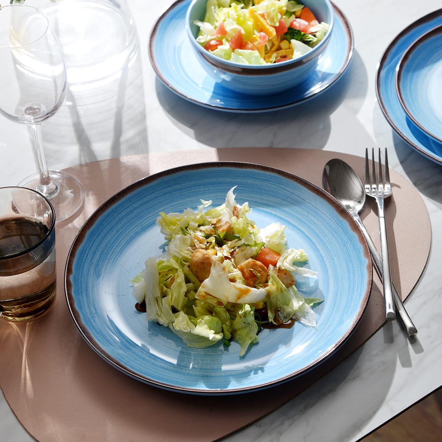 Melamine Dinnerware Set, Plates And Bowls Sets for 4, 12PCS Blue Color Dinnerware Sets, Unbreakable Dinnerware Dishwasher Safe BPA Free(Blue)