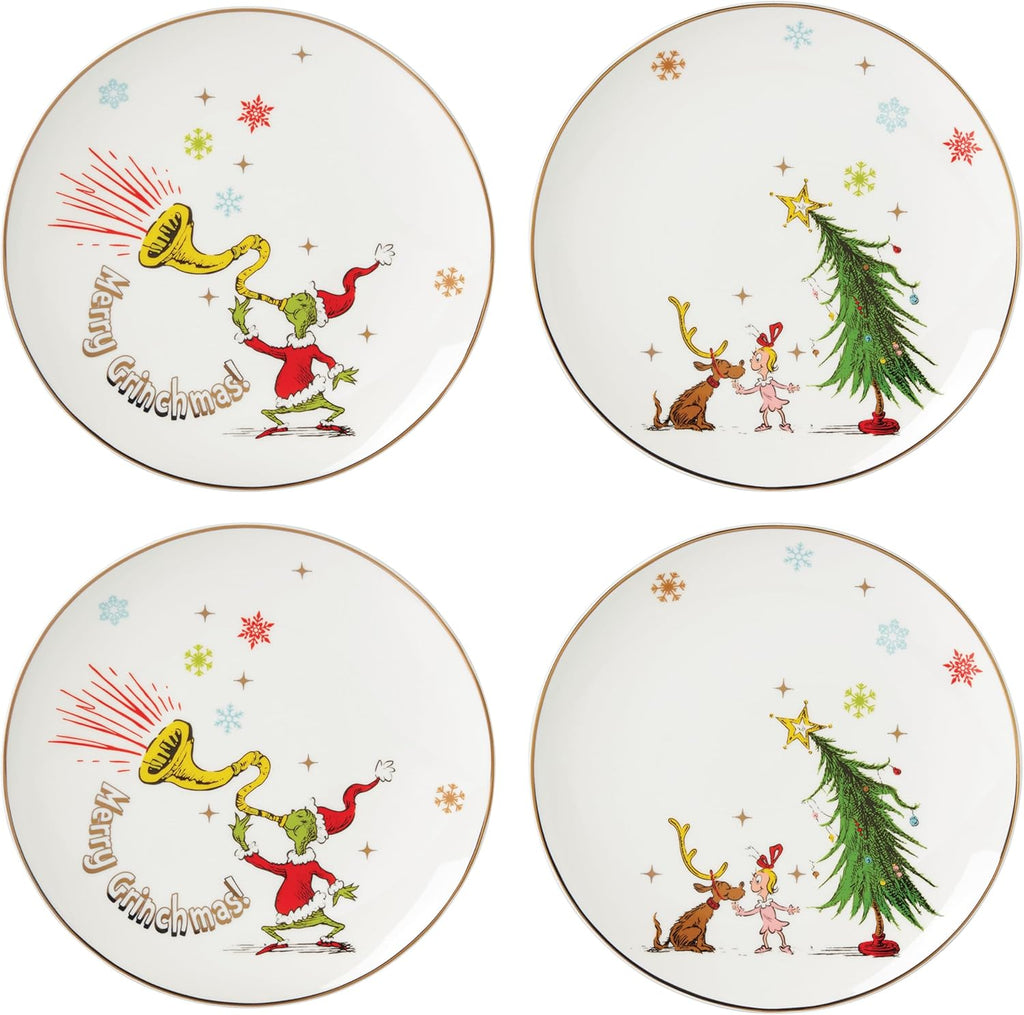 Lenox 894166 Merry Grinchmas 4-Piece Assorted Accent Plate Set, Christmas Drinkware, Holiday Hosting