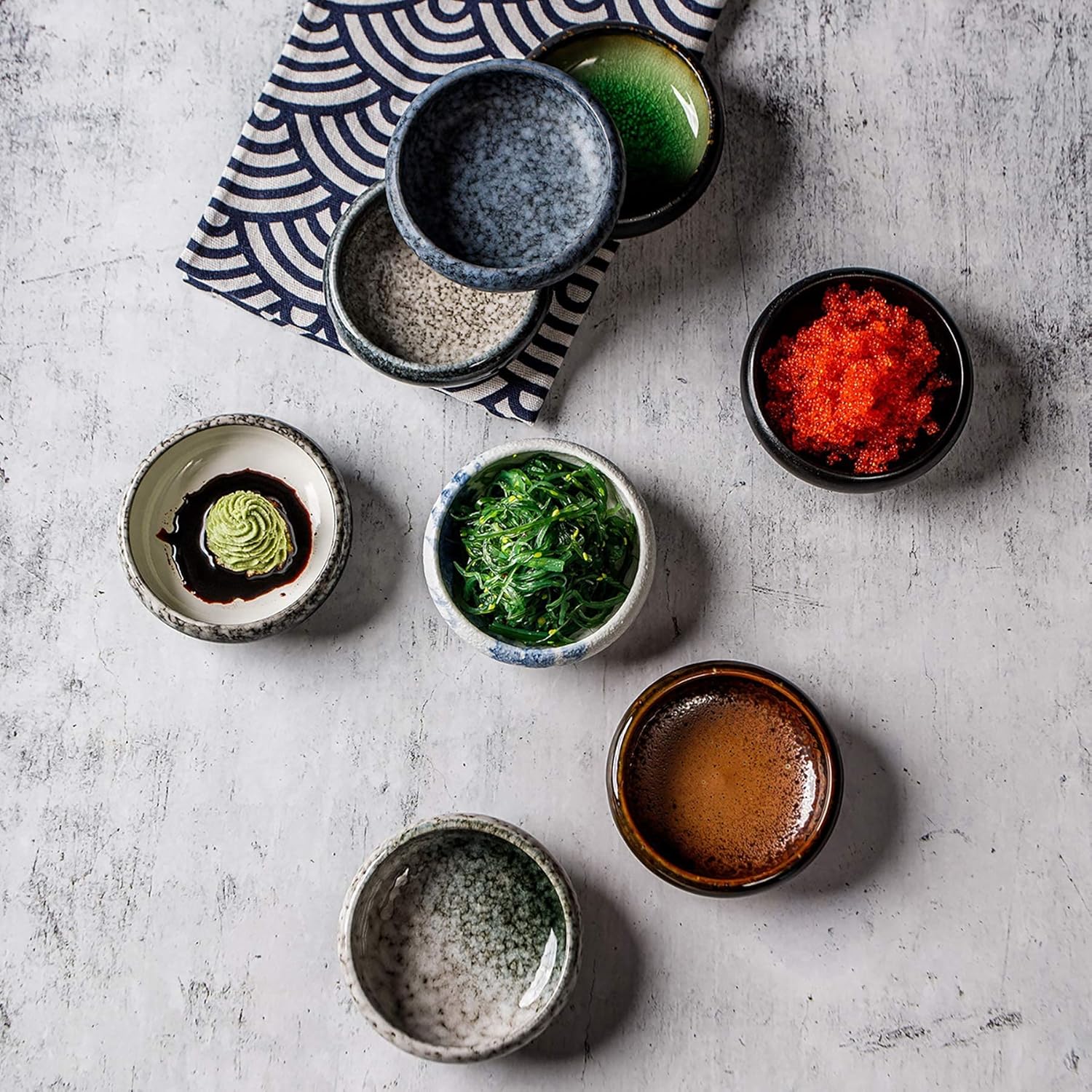 Uaral Soy Sauce Bowls Dipping Sauce Dish Ceramic Pinch bowl Japanese Dishes 3.75 Inch Set of 6 (Emerald Green)