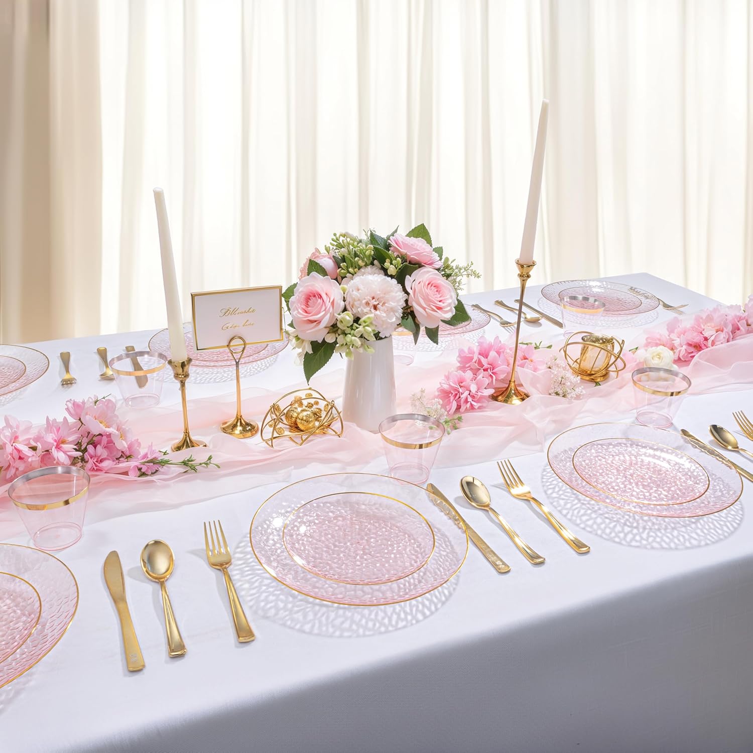 DaYammi 100 Pcs Pink Gold Dessert Plates hammered party plates, Pink Disposable Plates With Gold Rim, 7 Inch Dessert Platos Disposable, Plastic Appetizer Plates Perfect for Mother's Day