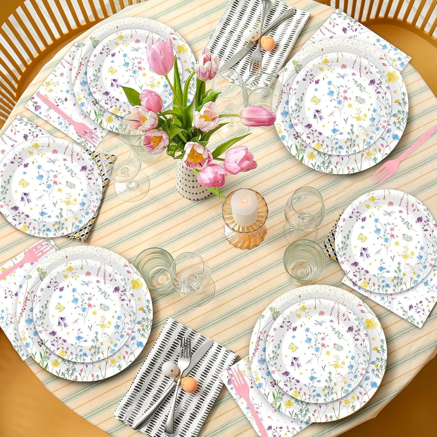 OBUSATT 100 Pcs Wildflower Paper Plates and Napkins Party Supplies Wildflower Party Decorations Floral Wildflower Disposable Plates Set for Summer Spring Birthday Baby Shower Wedding, Serve 25 Guests
