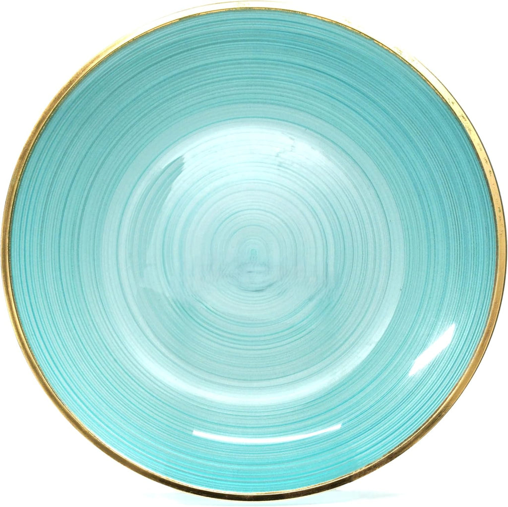 " OCCASIONS " 100 Plates Pack,(50 Guests) Premium Wedding Party Disposable Plastic Plates Set -50 x 10'' Dinner + 50 x 7'' Salad/Dessert (Belize in Aqua & Gold)