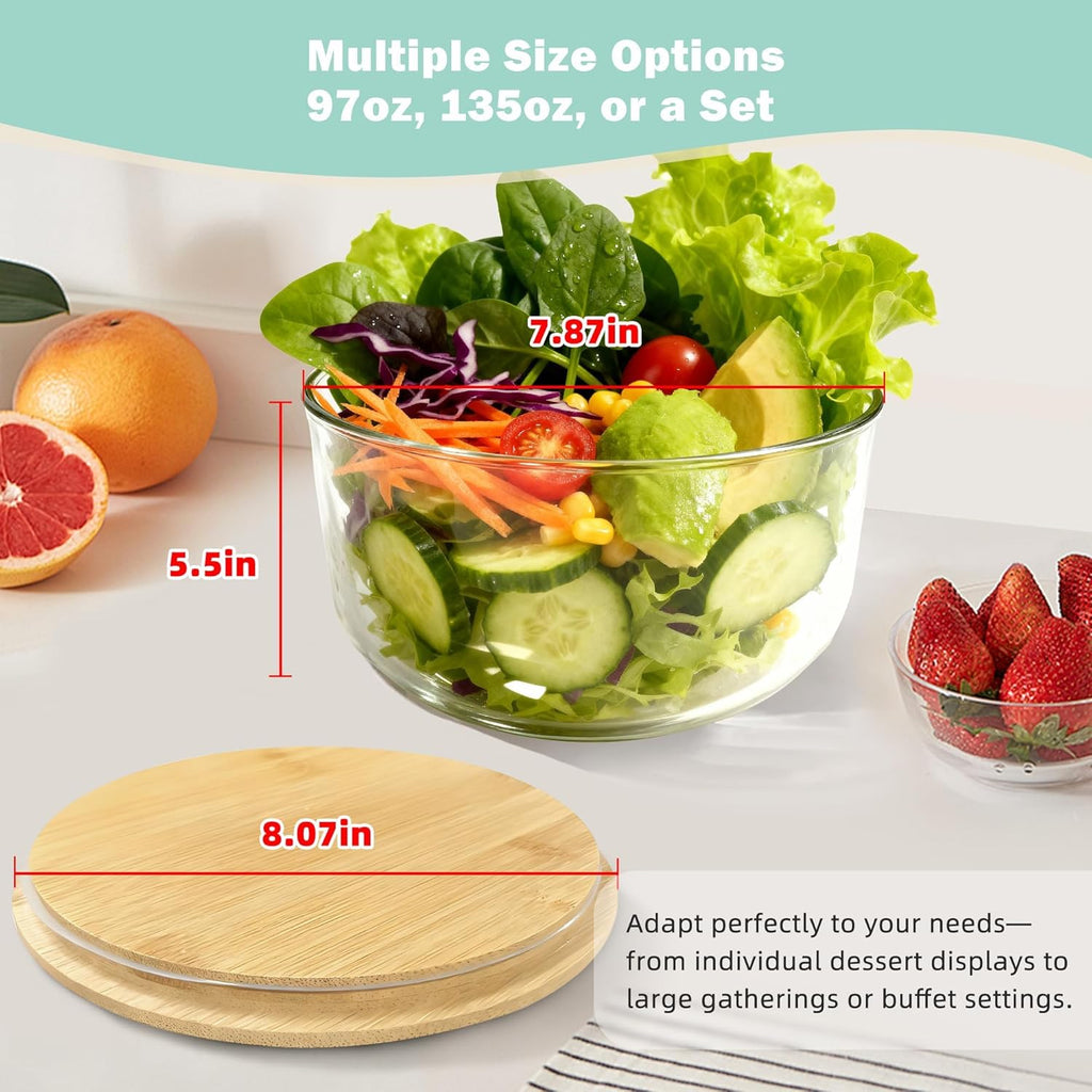 Trifle Bowl with Lids, 135oz Glass Serving Bowls, BPA-Free Borosilicate Salad & Fruit Bowls, Airtight Food Storage Containers, Ideal for Layered Desserts & Holiday Parties