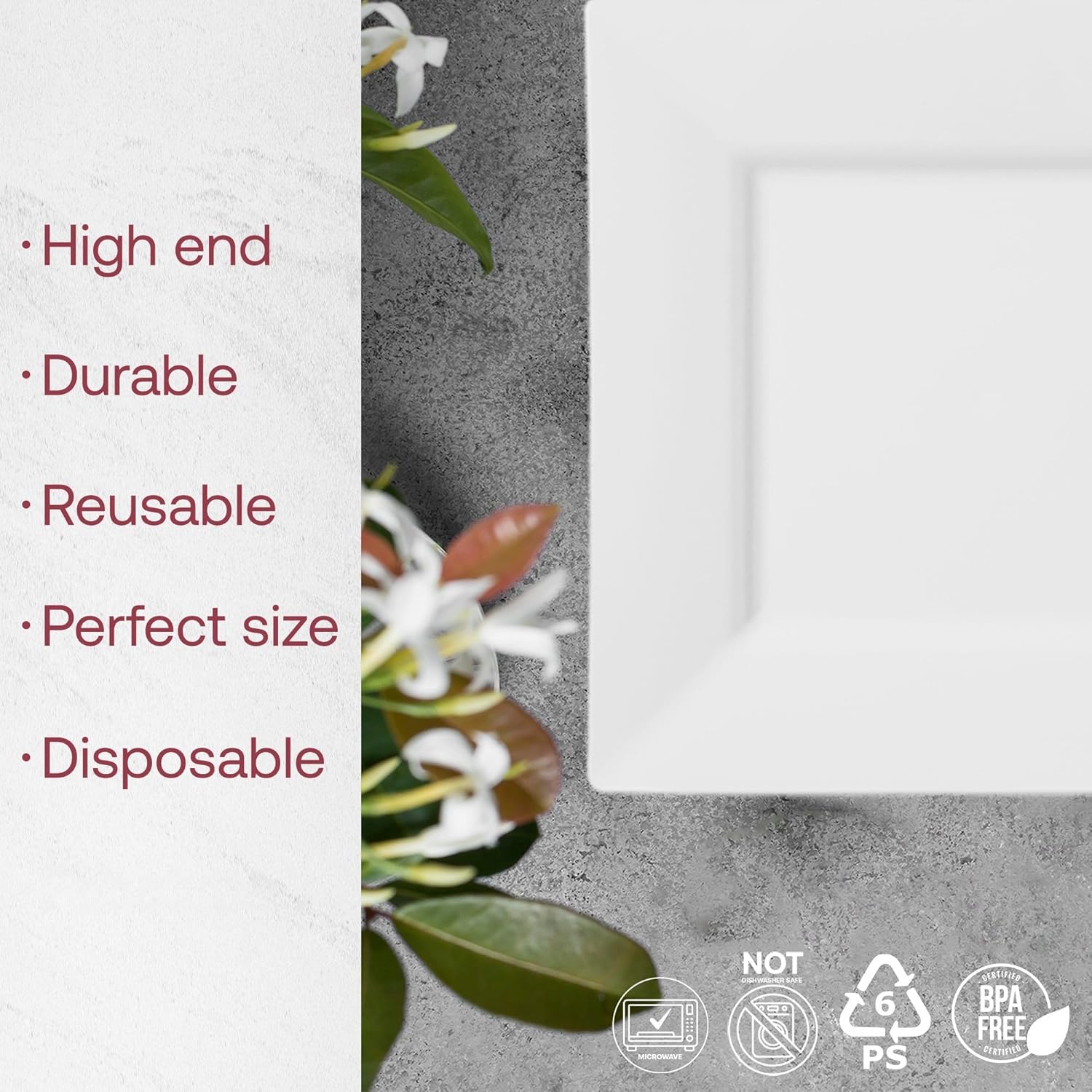 Smarty Had A Party 120 Disposable Plastic Dessert Plates, Fancy Square White Salad Plates, 6.5" for Appetizers and Cake, Heavy Duty Bulk Party Supplies for All Occasions