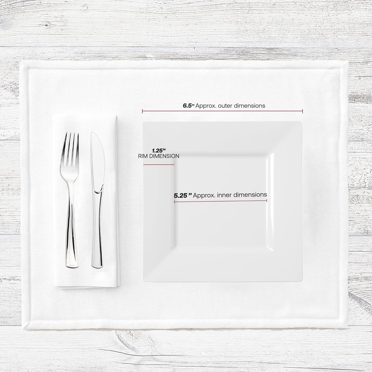 Smarty Had A Party 120 Disposable Plastic Dessert Plates, Fancy Square White Salad Plates, 6.5" for Appetizers and Cake, Heavy Duty Bulk Party Supplies for All Occasions