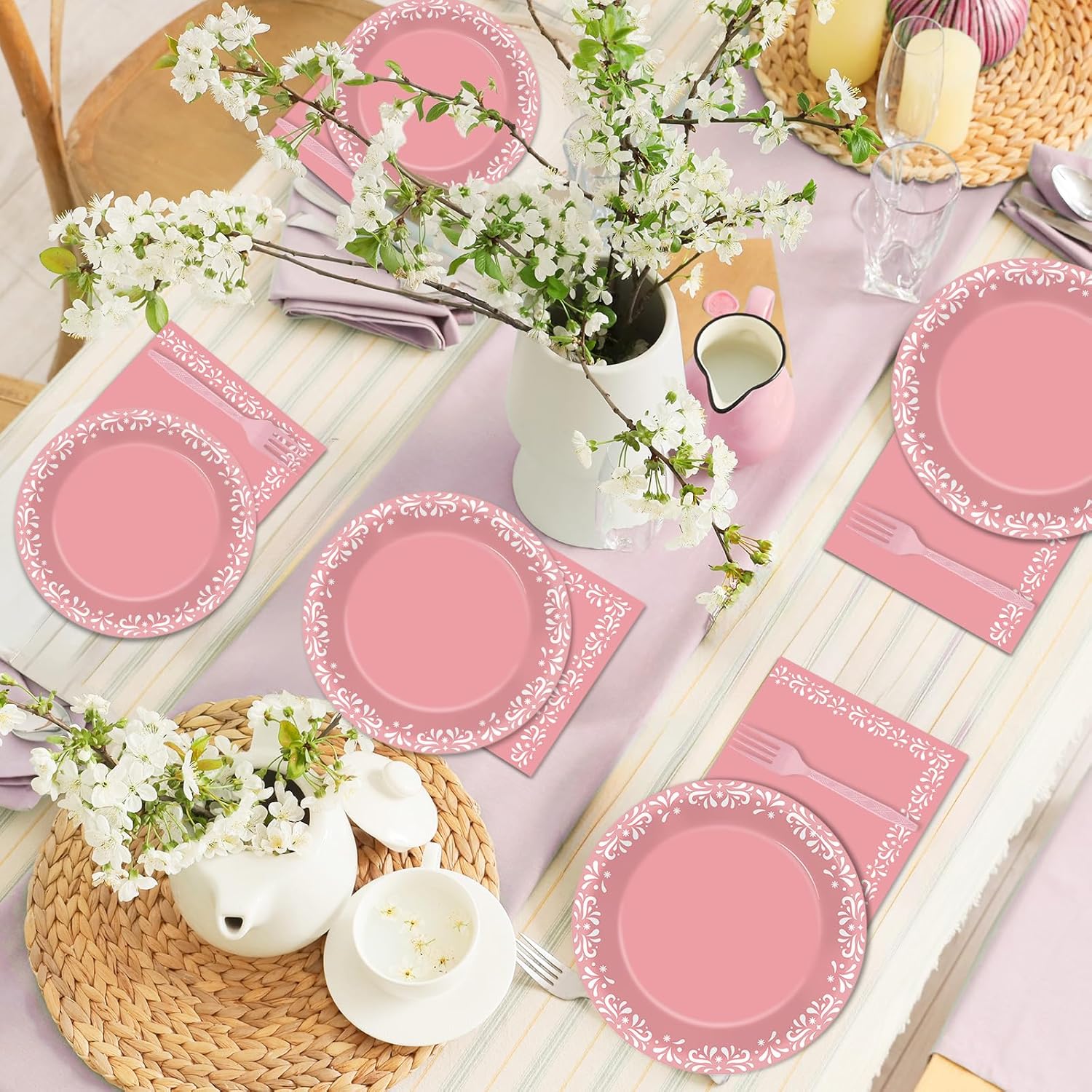 96 Pcs Pink Cielito Party Theme Lindo Decorations Mexican Disposable Plates Mexicanos Baby Shower Decorations Pink Mexican Dinnerware for Baby Shower Wedding Birthday Party Supplies Serves 24 Guests