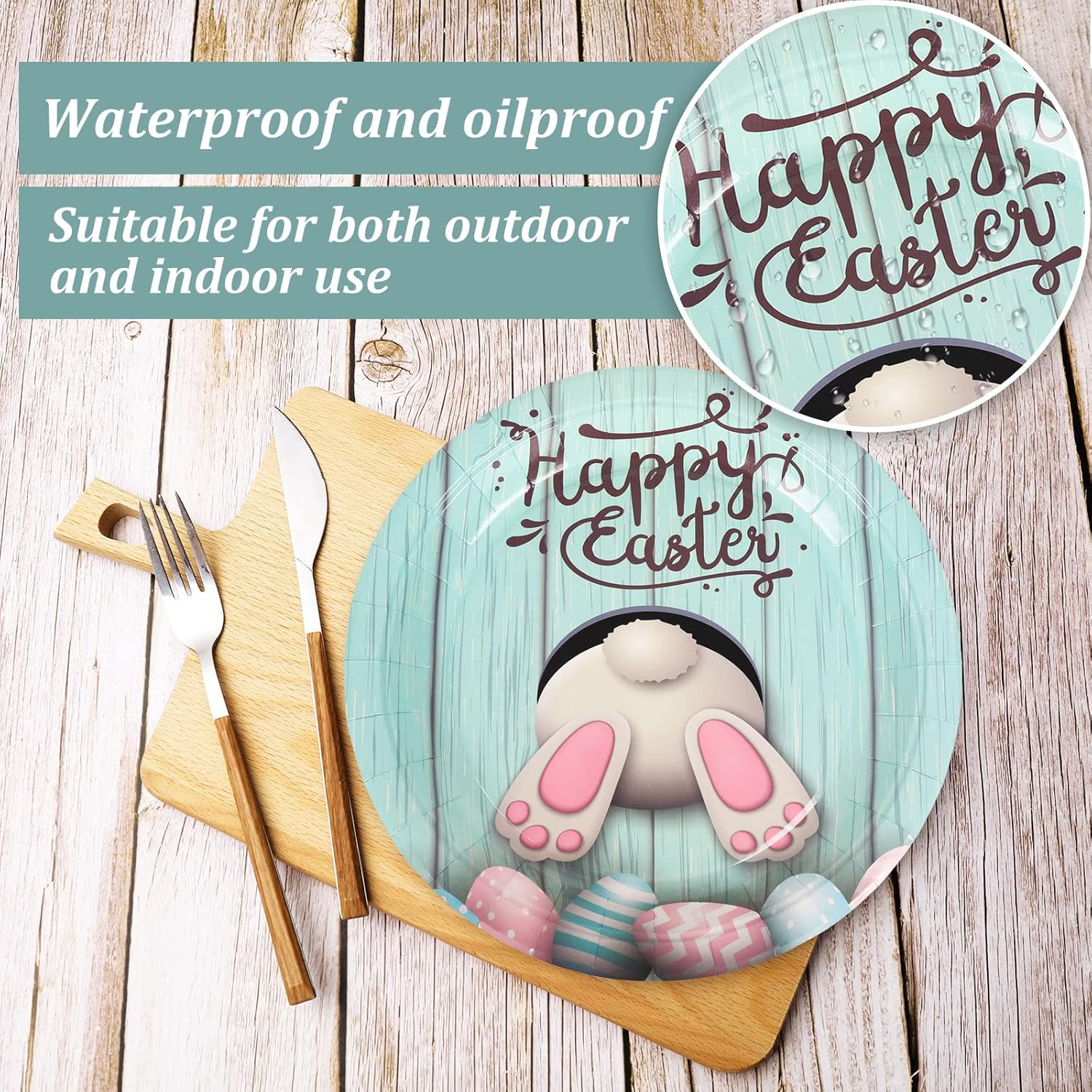 Whaline Easter Paper Plates Happy Easter Round Disposable Plates 9 Inch Cute Egg Bunny Decorative Tableware for Birthday Party Supplies Table Decorations, 24Pcs