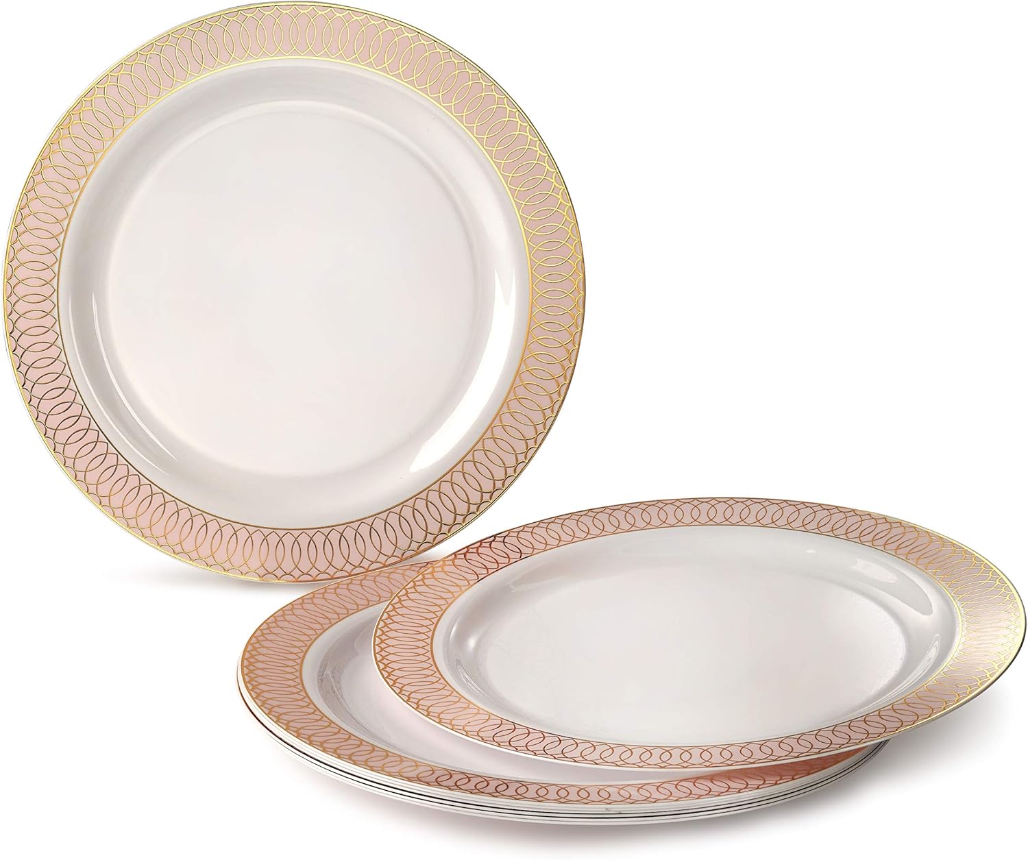 " OCCASIONS " 120 Plates Pack,(60 Guests) Premium Premium Wedding Party Disposable Plastic Plates Set -60 x 10'' Dinner + 60 x 7.5'' Salad/Dessert (Venice Blush and Gold)