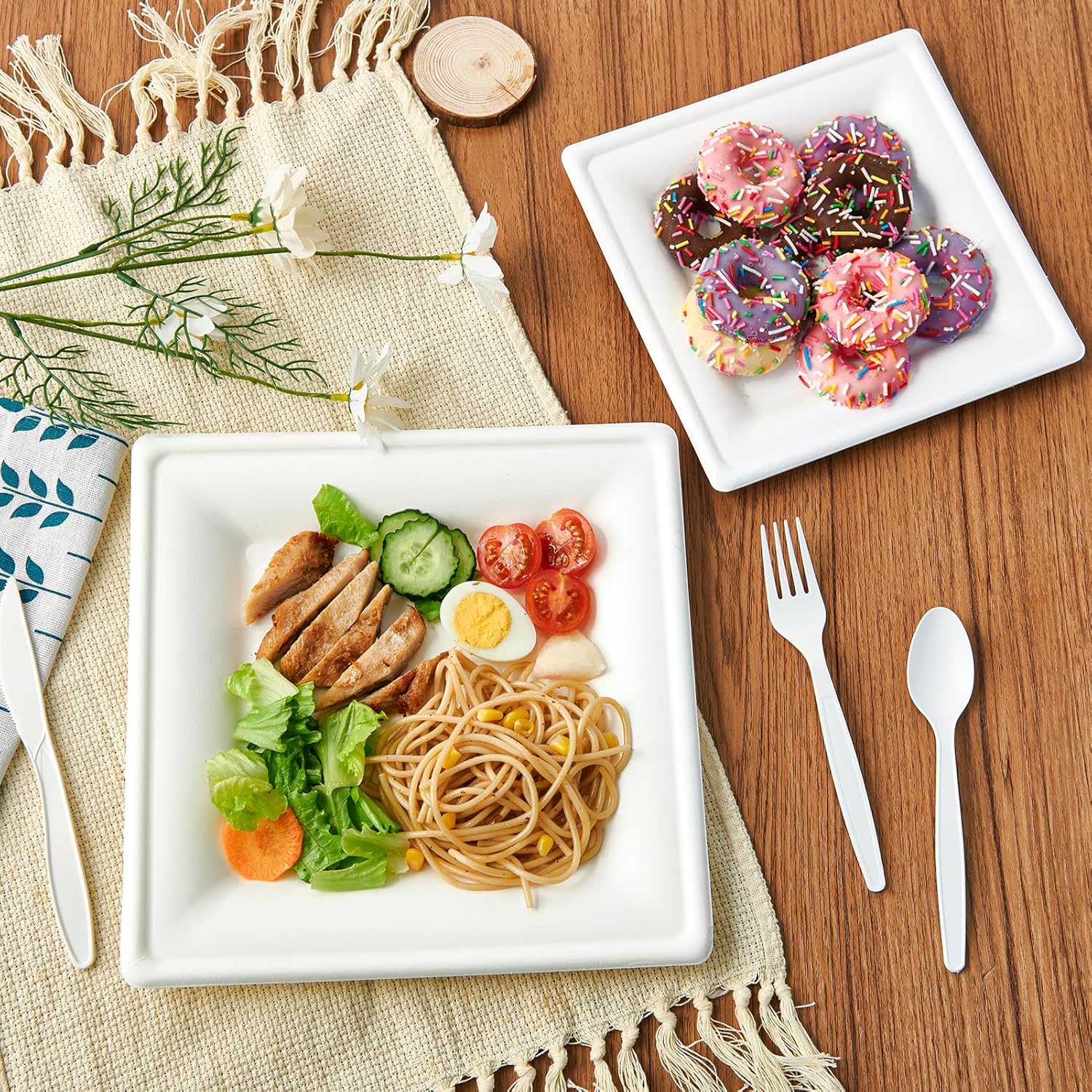 ECOLipak 6 Inch Compostable Square Paper Plates, 300 Count Heavy Duty White Small Paper Appetizer Plates, Disposable Biodegradable for Dessert Daily meals, Dinner, Parties, BBQ