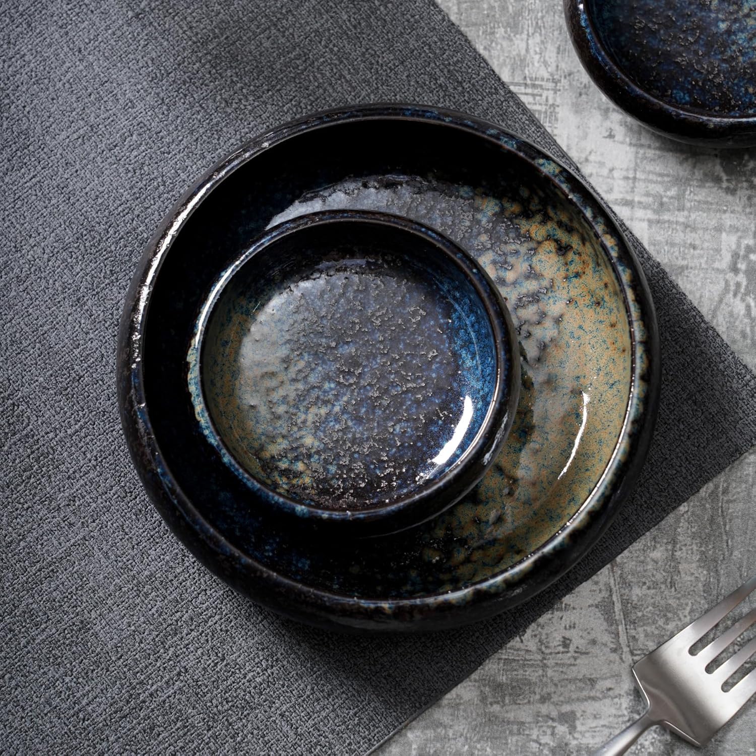 Uaral Soy Sauce Dishes Sushi Dipping Bowl Pinch Bowl Stoneware Small Serving Dish Set 3.75 Inch(4.5 oz,Nebula Blue)