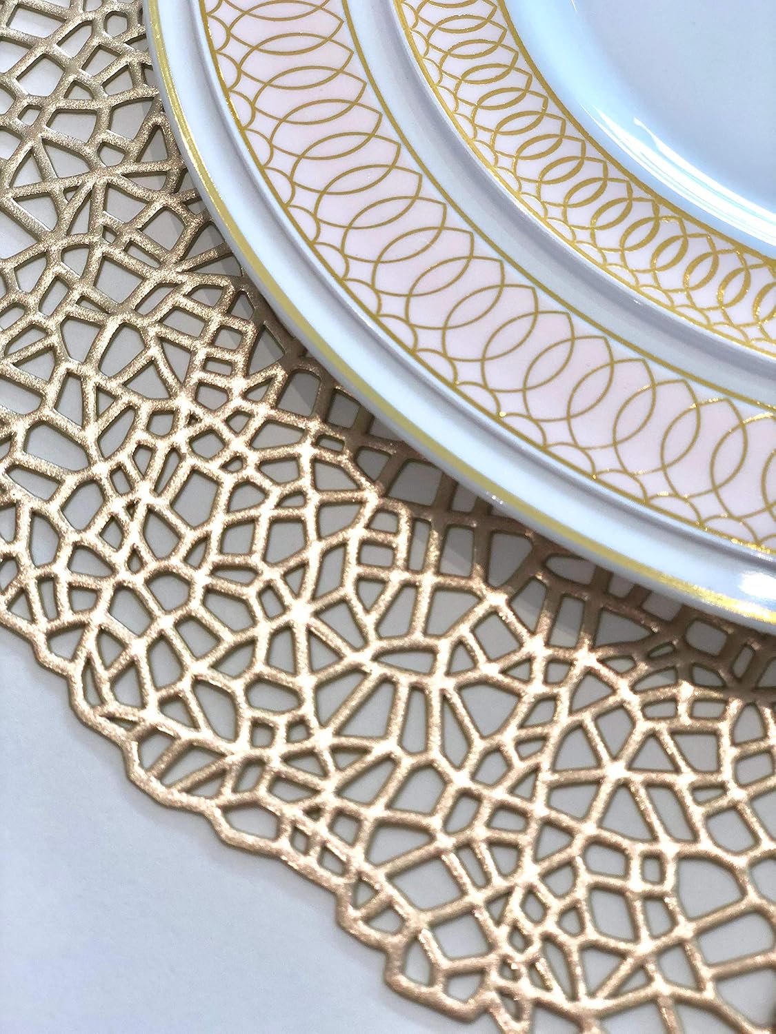 " OCCASIONS " 120 Plates Pack,(60 Guests) Premium Premium Wedding Party Disposable Plastic Plates Set -60 x 10'' Dinner + 60 x 7.5'' Salad/Dessert (Venice Blush and Gold)